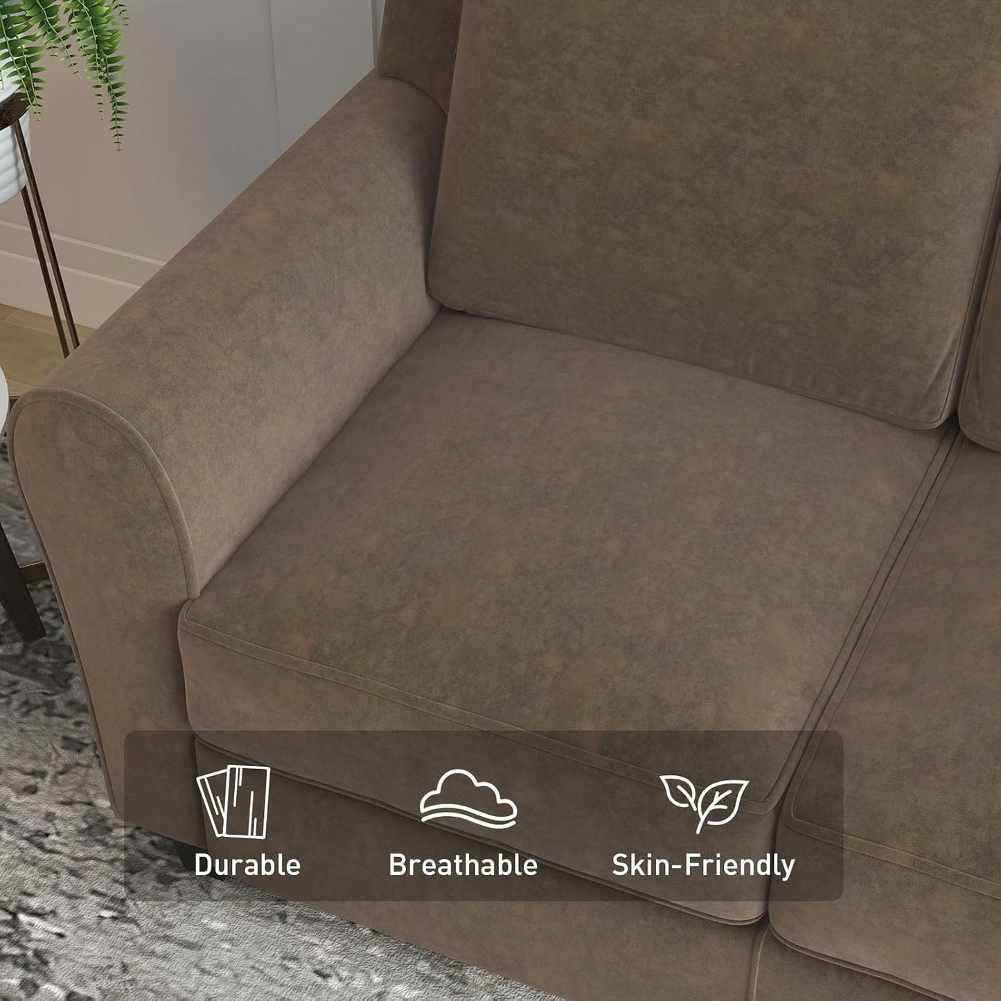 Bonzy Home 2 Piece Sofa Set, 3-Seater Sofa Couch Set of 2, Modern Comfy Sofa with Thick Cushion for Living Room Apartment Office, Brown