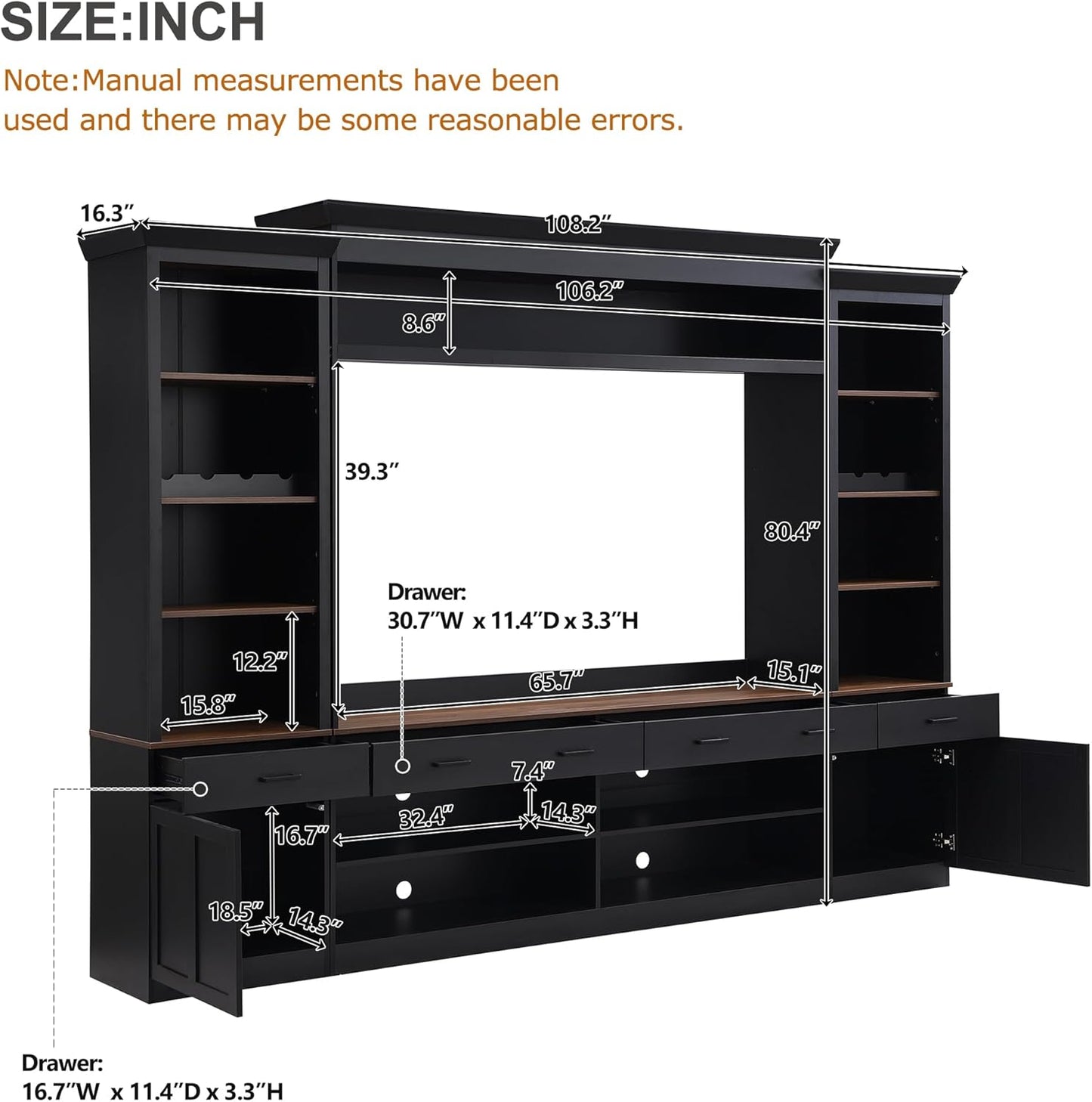 Merax Minimalist Entertainment Wall Unit Set with Ample Storage Space and Adjustable Shelves, TV Stand for Televisions Up to 70'', Mid-Century Large Media Console with Wine Rack for Living Room, Black