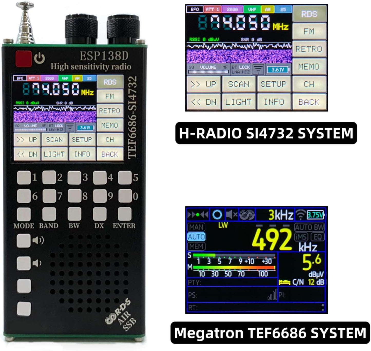 ESP138D Dual Chip Shortwave Radio, TEF6686 SI4732 Full Band Receiver, High Sensitivity FM AM SSB Airband Radio, BT 5.0 2.4in Touchscreen Alloy Shell for DX Aviation Emergency