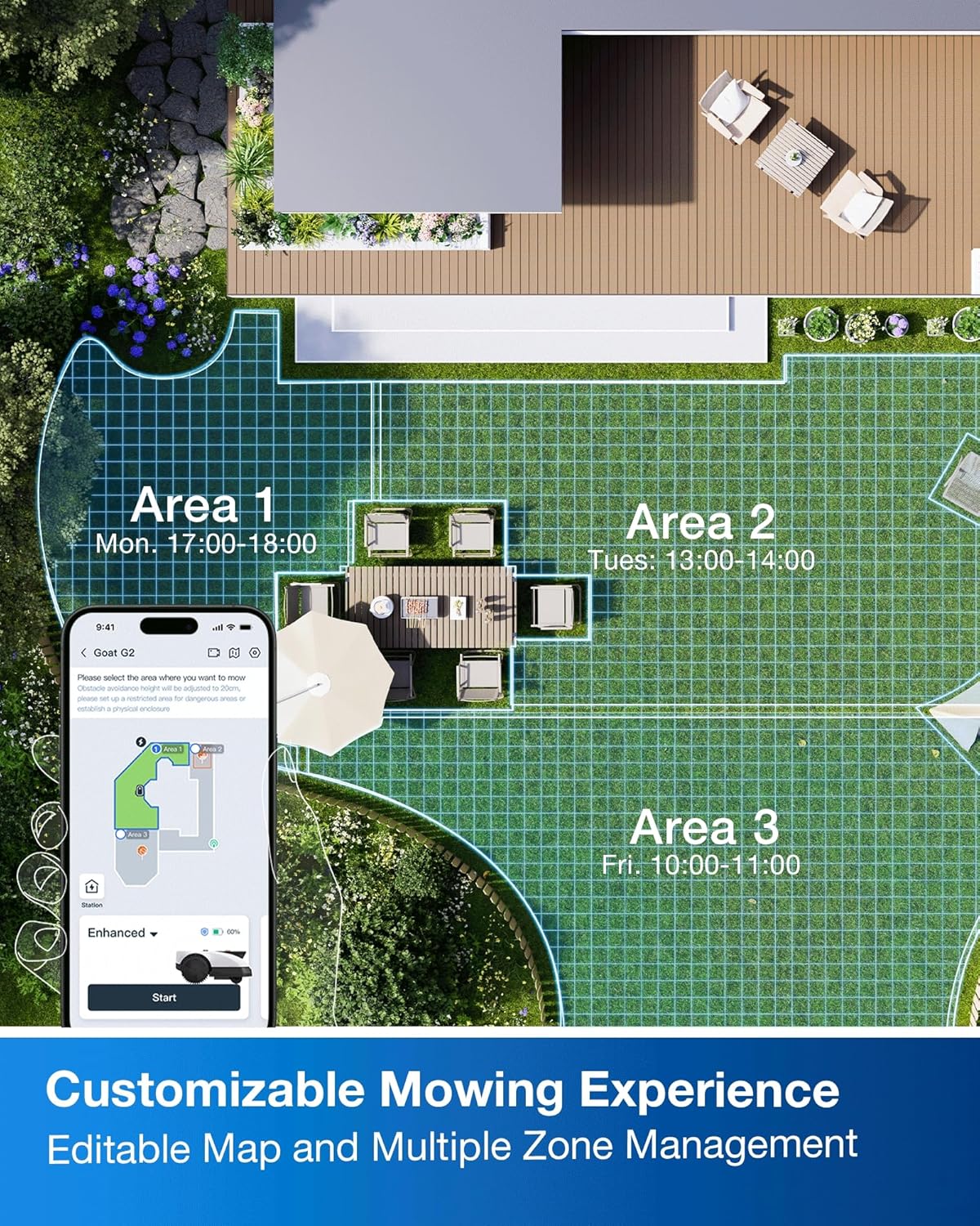 ECOVACS Goat O1000 RTK Care Kit Robotic Lawn Mower with RTK Precision Navigation, No Perimeter Wire, Smart App Control, Auto Mapping, Multi-Zone Management – Includes 36 Extra Blades