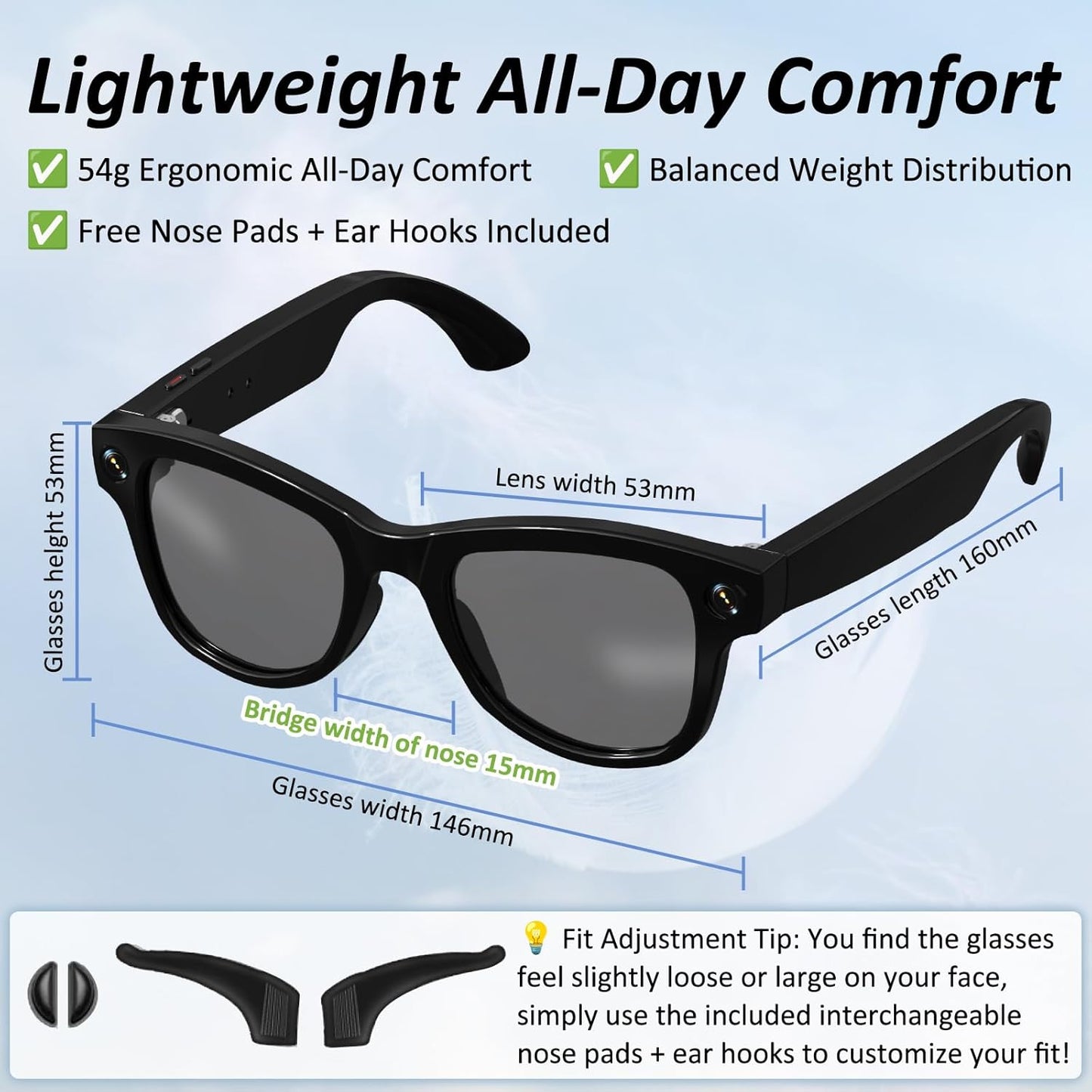AI Smart Glasses, 8MP HD Camera Glasses With AI Assistant and 3600mAh Charging Case, Translation Glasses with 164 Languages and Color-Change Lens, Music & Hands-Free Calls, UV & Blue Light Protection