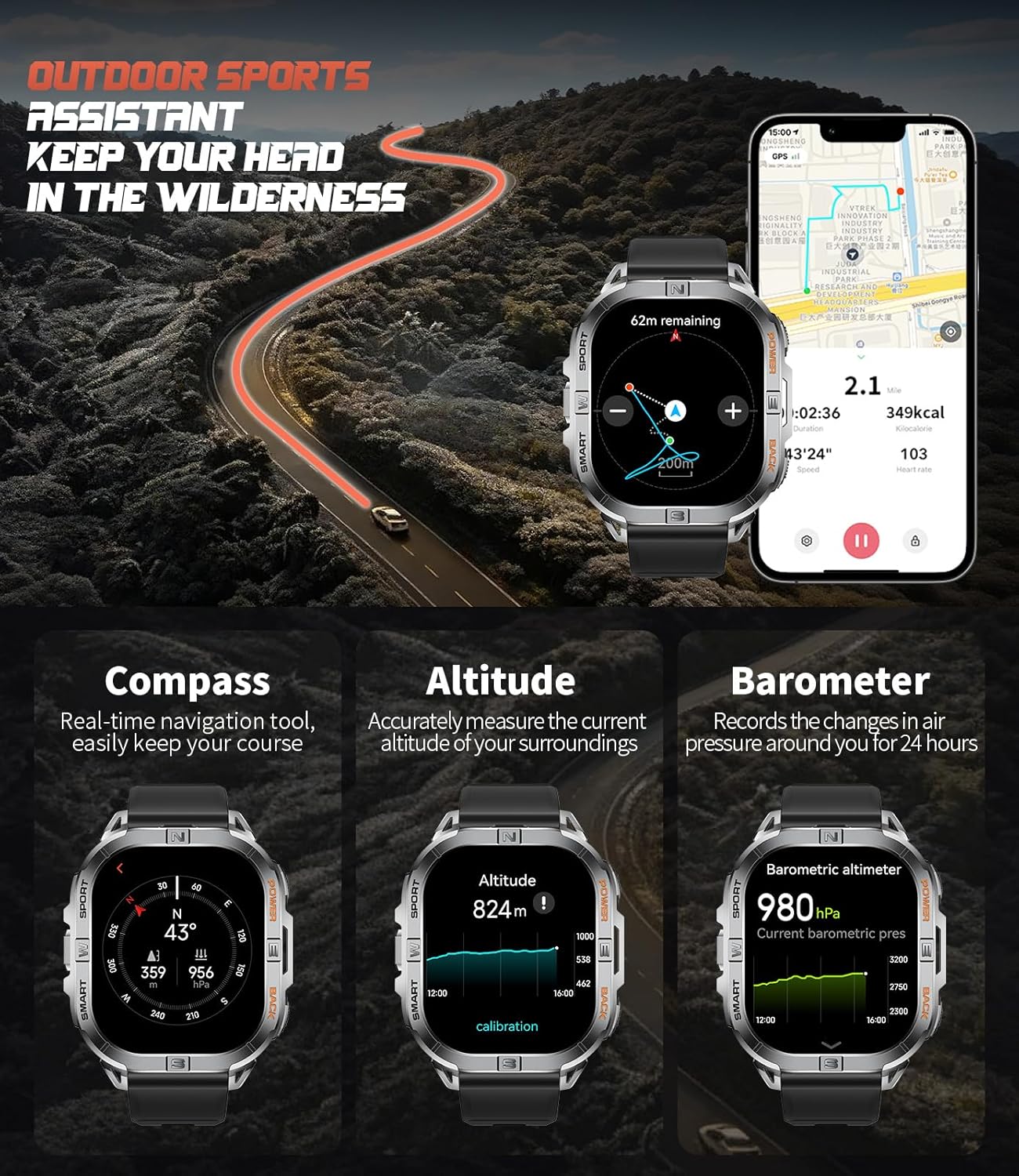 LIGE GPS Sports Smart Watch for Men, 2.13'' AMOLED Smartwatches, 170+ Sport Modes/LED Flashlight/Compass, IP68 Waterproof Step Tracker Watch, Sleep/Pedometer Smart Watches for Android iOS (Black)