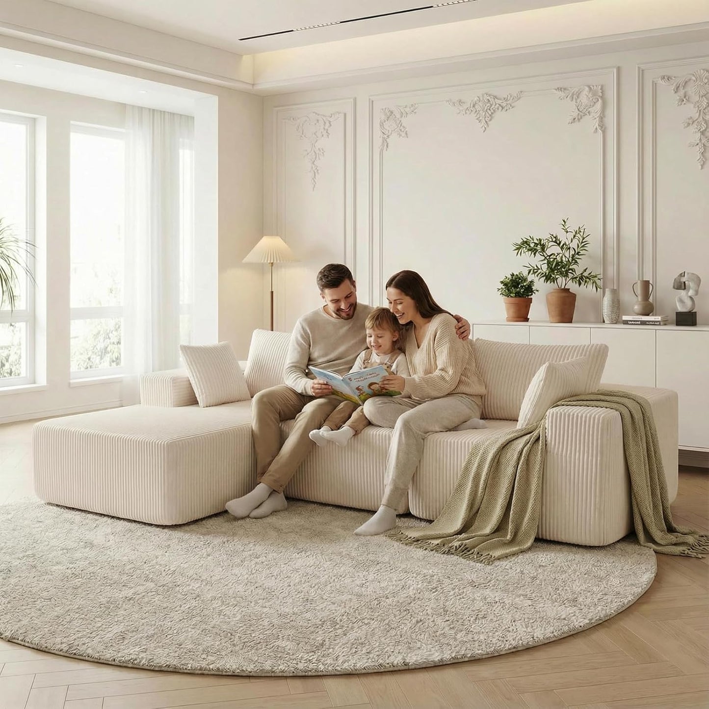 DUMOS 108" Boneless Couch, Cloud Sectional Couch with L-Shape Chaise, Modular Sectional Sofa with Deep Seat, Upholstered Couch for Living Room Bedroom, No Assembly Required, Beige, Left Facing Chaise