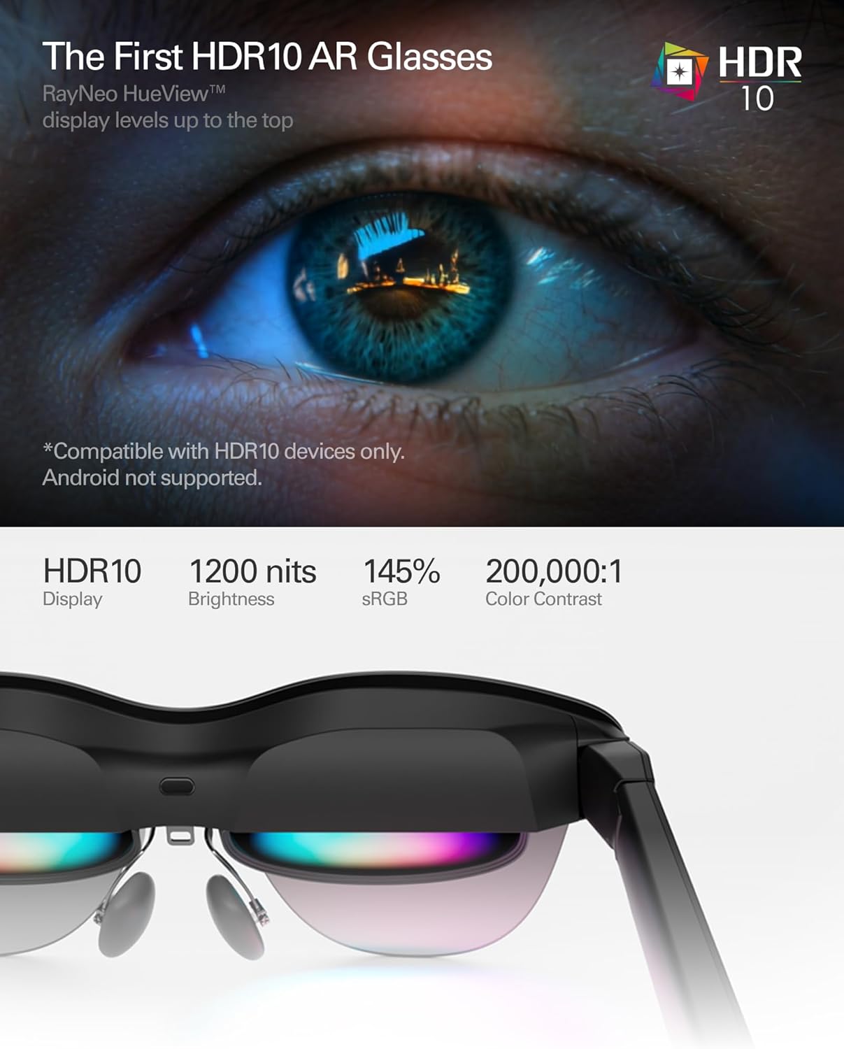 RayNeo Air 4 Pro AR/XR Glasses - 201" HDR10 Video Display, Vision 4000 Chip, Audio by Bang & Olufsen, 3D Movies & Gaming Smart Glasses for iPhone 17,16,15/Android/Switch 2/Mac/PS4/5-4 Pro