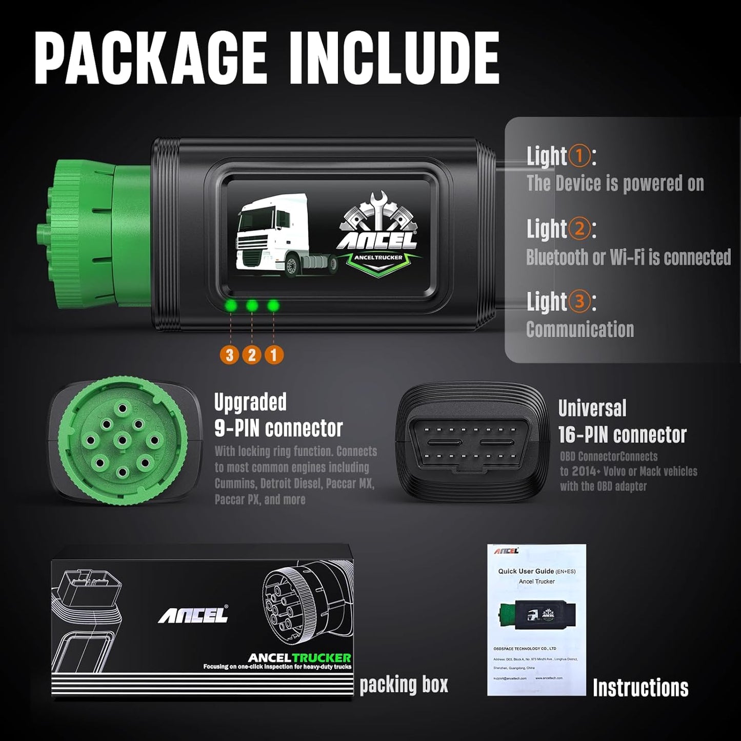 ANCEL HD100 Heavy Duty Truck Scanner with DPF Regen for Cummins & CAT Engines, Bluetooth Diesel Diagnostic Tool with All-System Scan, HDOBD & OBD2 Code Reader for Semi Trucks, Lifetime Free Updates