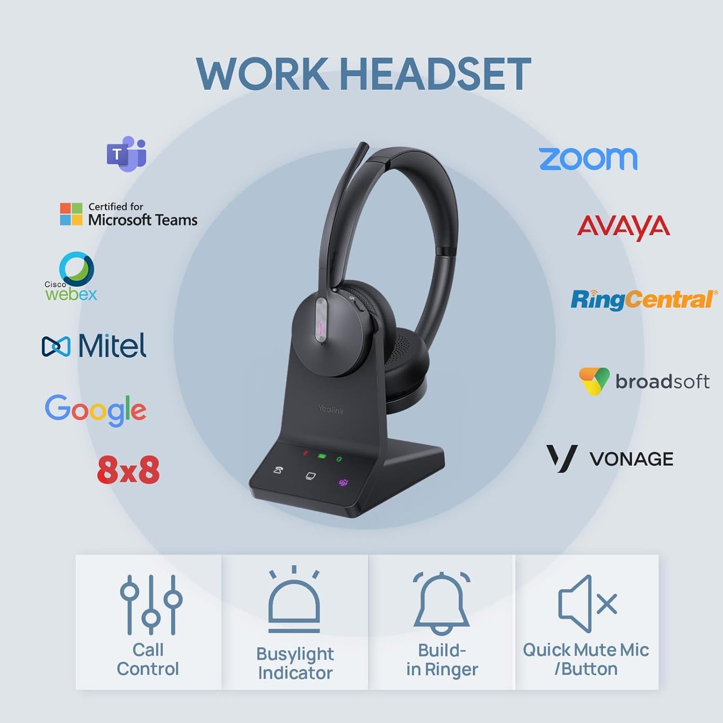Yealink WH64 Teams Mono DECT & Bluetooth Wireless Headset, 606ft Range Microsoft Certified, Single On Ear Headphone with 3X Noise Cancelling Mic, 26H Talk Time, Office Desk IP Phone, PC, Computer