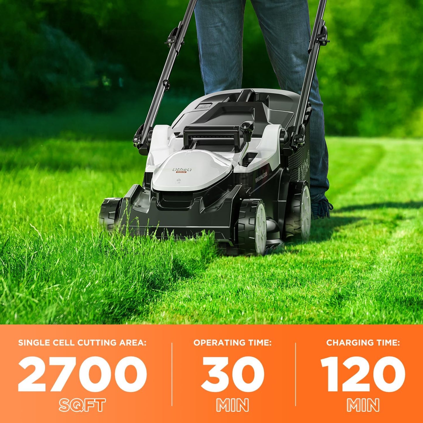 Litheli 16.5" Electric Lawn Mower Cordless, Brushless Lawnmower with 6-Height Adjust and 2 x 4.0Ah Batteries, for Garden and Yards