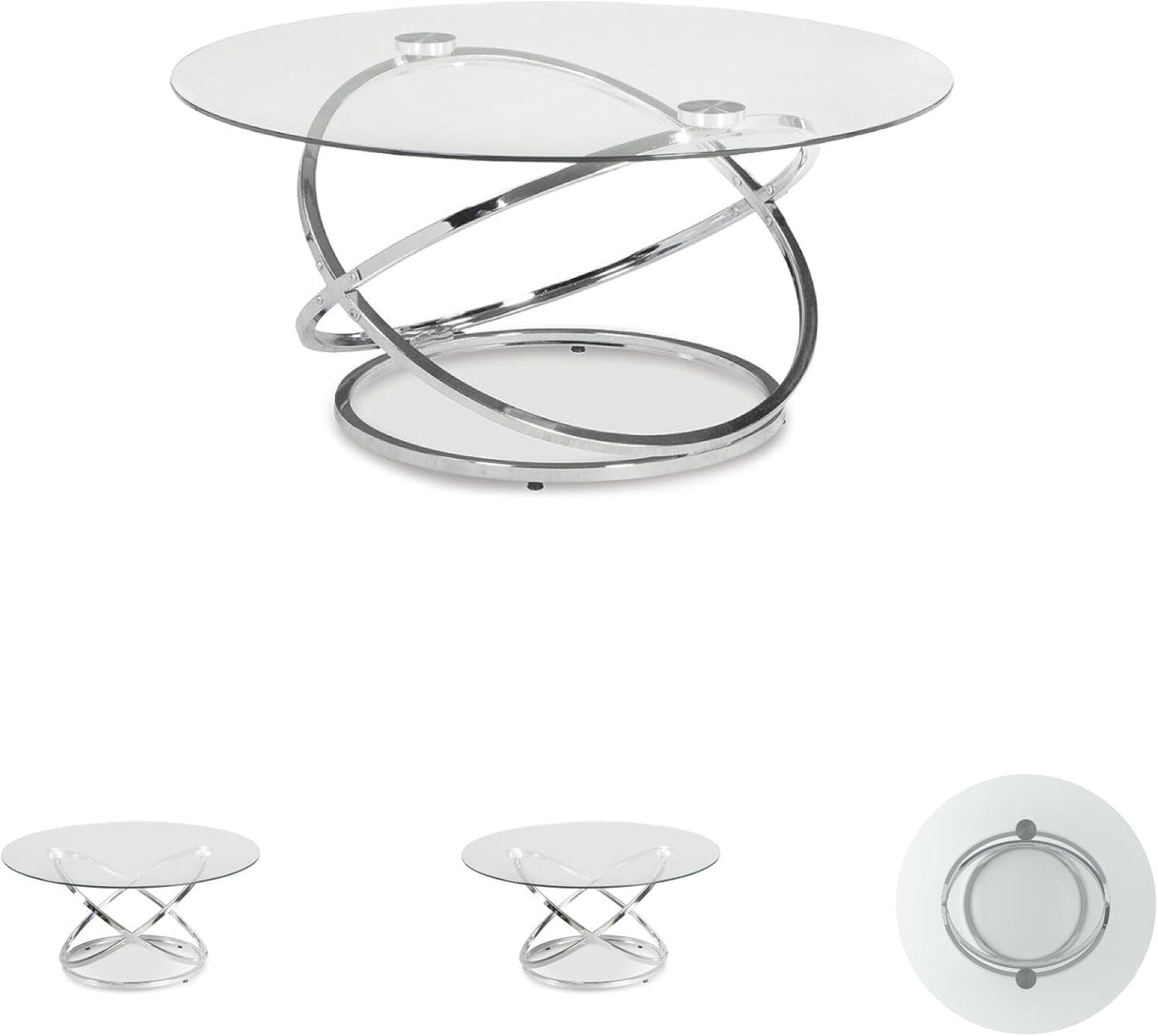 Signature Design by Ashley Hollynyx Contemporary Round 3-Piece Occasional Table Set, Includes Coffee Table and 2 End Tables, Chrome