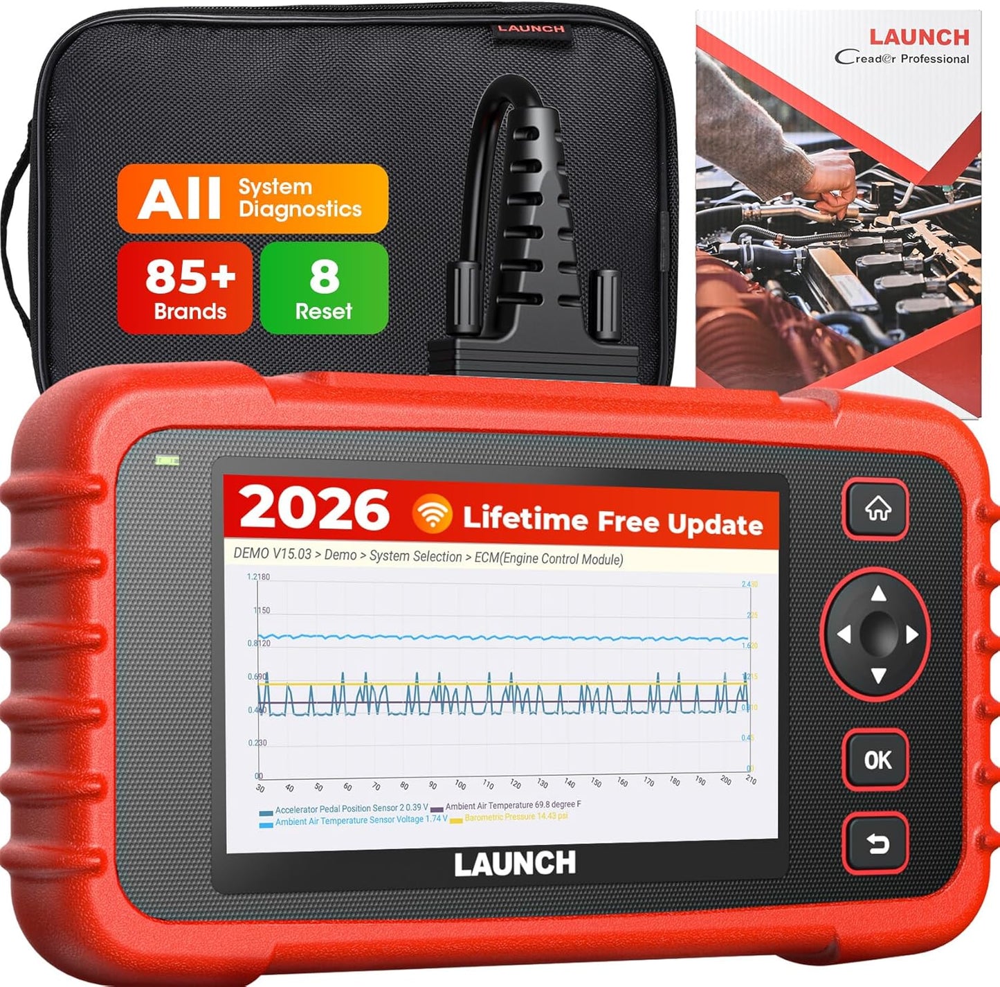 Launch CRP129X Plus 2026 OBD2 Scanner Diagnostic Tool, All System Car Scanner, 8 Reset Injector Coding/Throttle/SAS/Oil/EPB/BMS/TPMS Reset Diagnostic Scanner for All Cars, Free Update Scan Tool