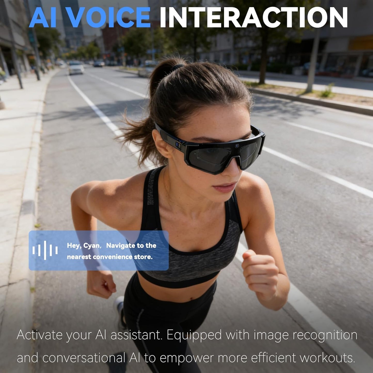 AI Smart Glasses with 32MP Camera, Video Recording Glasses with Voice Control, Built-in Microphone, AI Voice Assistant, UV Protection, for Cycling & Hiking