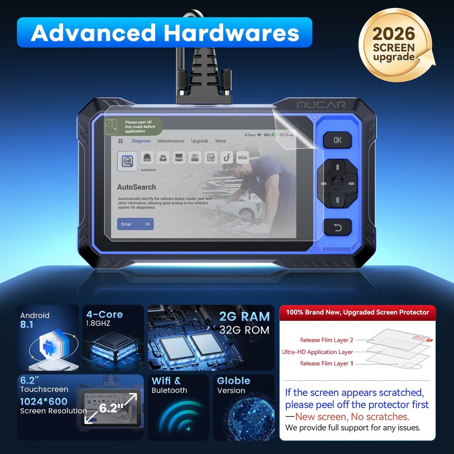 OBD2 Scanner, MUCAR 632 Elite AI-Assisted Bidirectional Scan Tool, 15 Reset Services Oil/TPMS/EPB/BMS/SAS/Brake/Throttle Car Scanner Diagnostic Tool, AutoAuth FCA, CANFD, AutoVIN, Lifetime Free Update