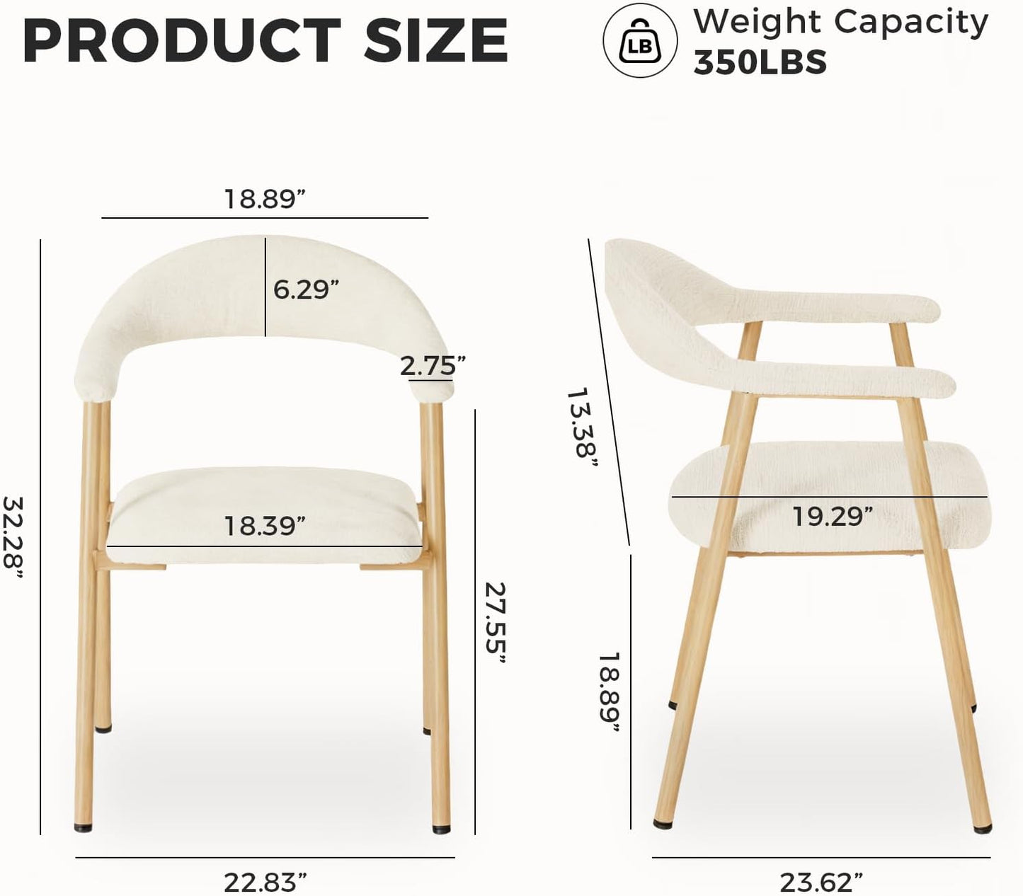 DUMOS Dining Chairs Set of 4, Linen Fabric Upholstered Kitchen Side Chairs with Curved Backrest & Metal Legs, Modern Farmhouse Accent Chairs for Dining Room Kitchen Living Room Cafe, Beige