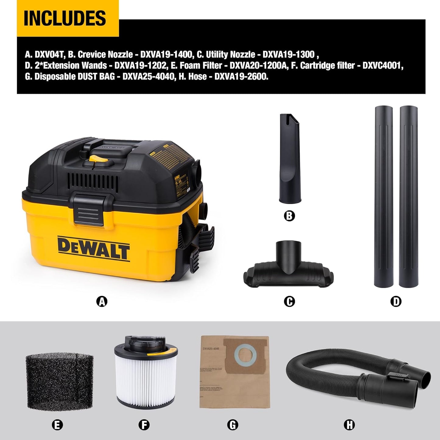 DEWALT DXV04T 4 Gallon Wet/Dry Shop Vacuum, 5 Peak HP Portable Corded Vac with Utility and Crevice Nozzles