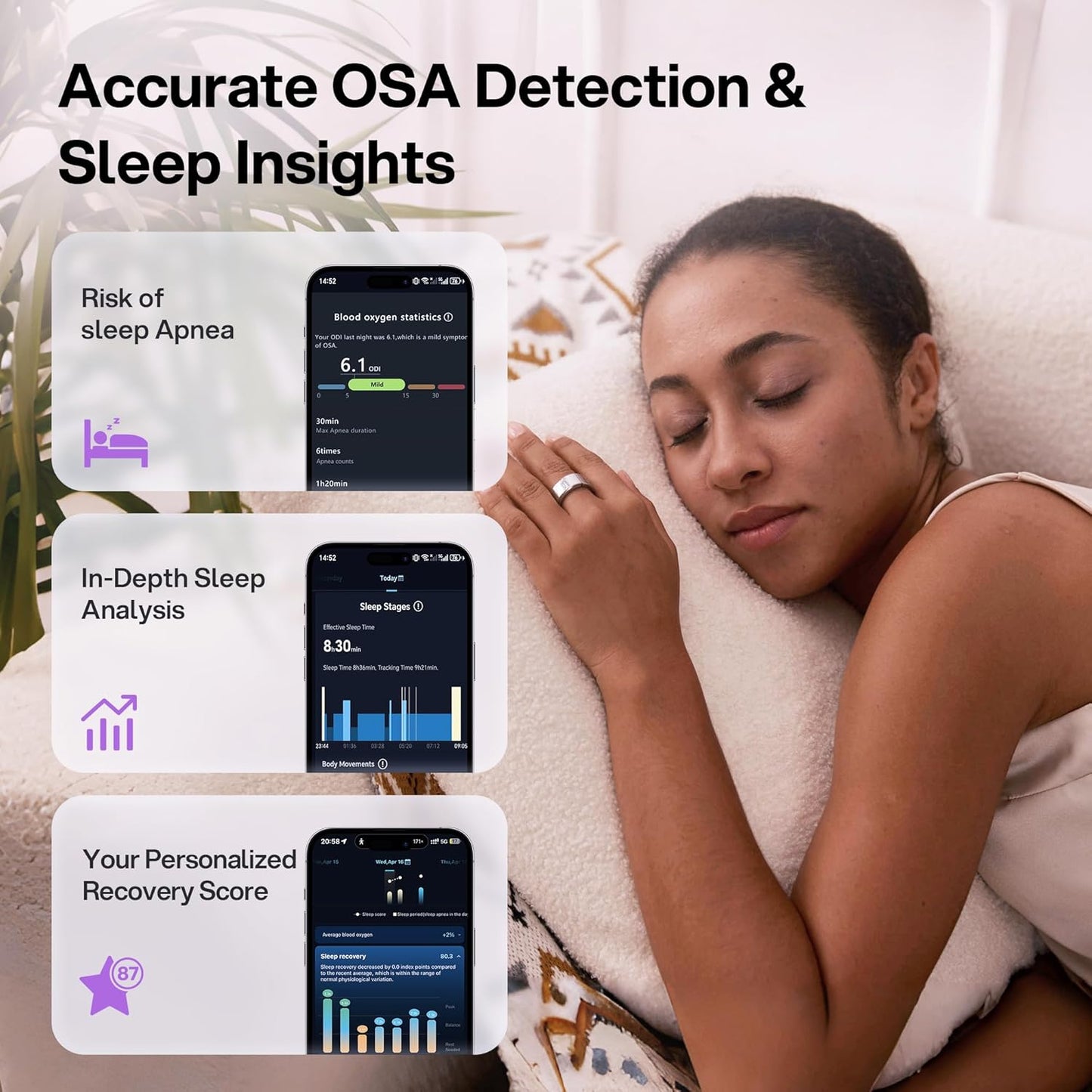 Smart Ring-Automatically Adjustable Wearable Ring for Men & Women, No App Subscription, Fitness Ring for Sleep Tracking - Fitness Tracker