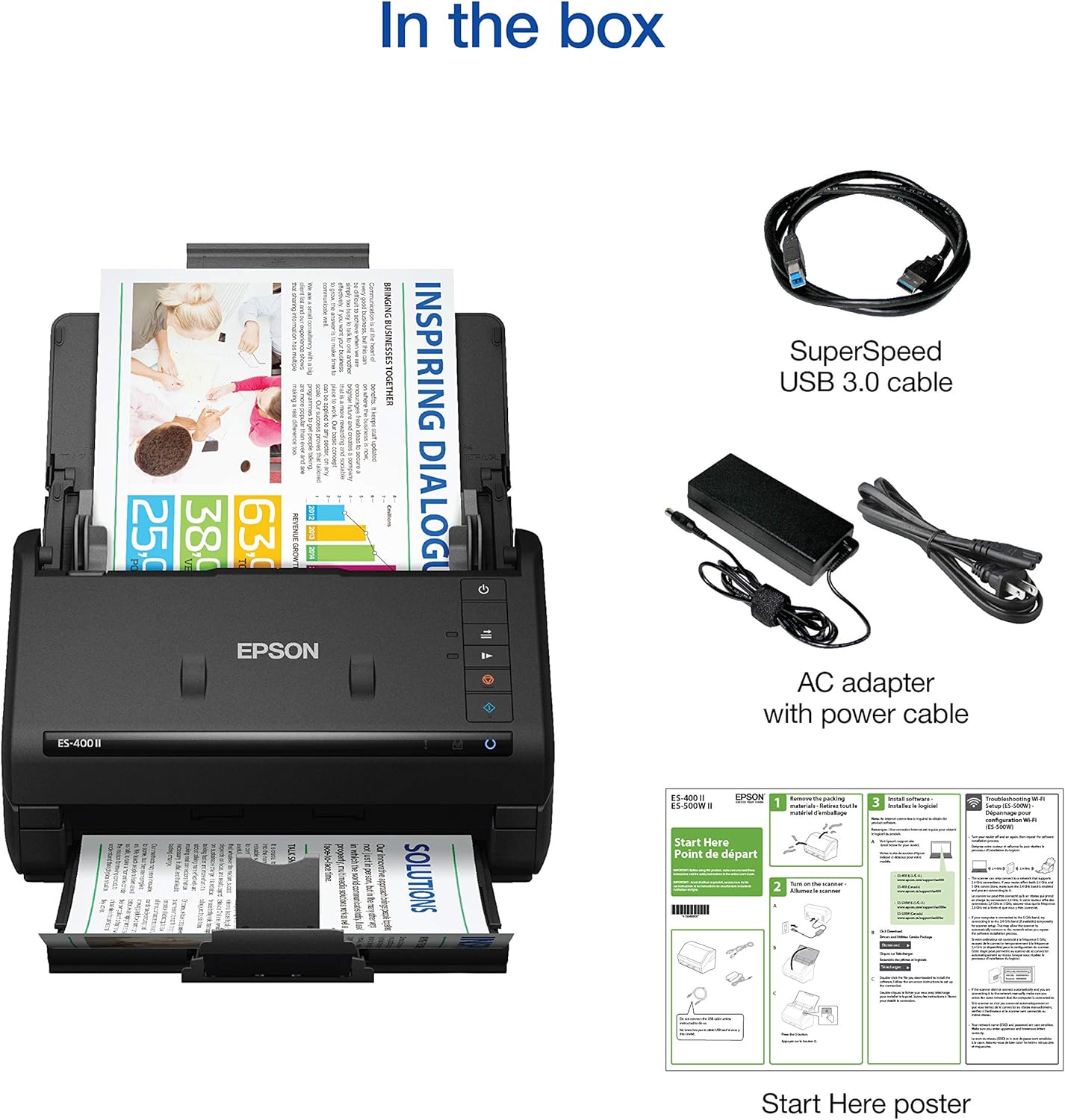 Epson Workforce ES-400 II Color Duplex Desktop Document Scanner for PC and Mac with Auto Doc Feeder (ADF), Image Adjustment Tools