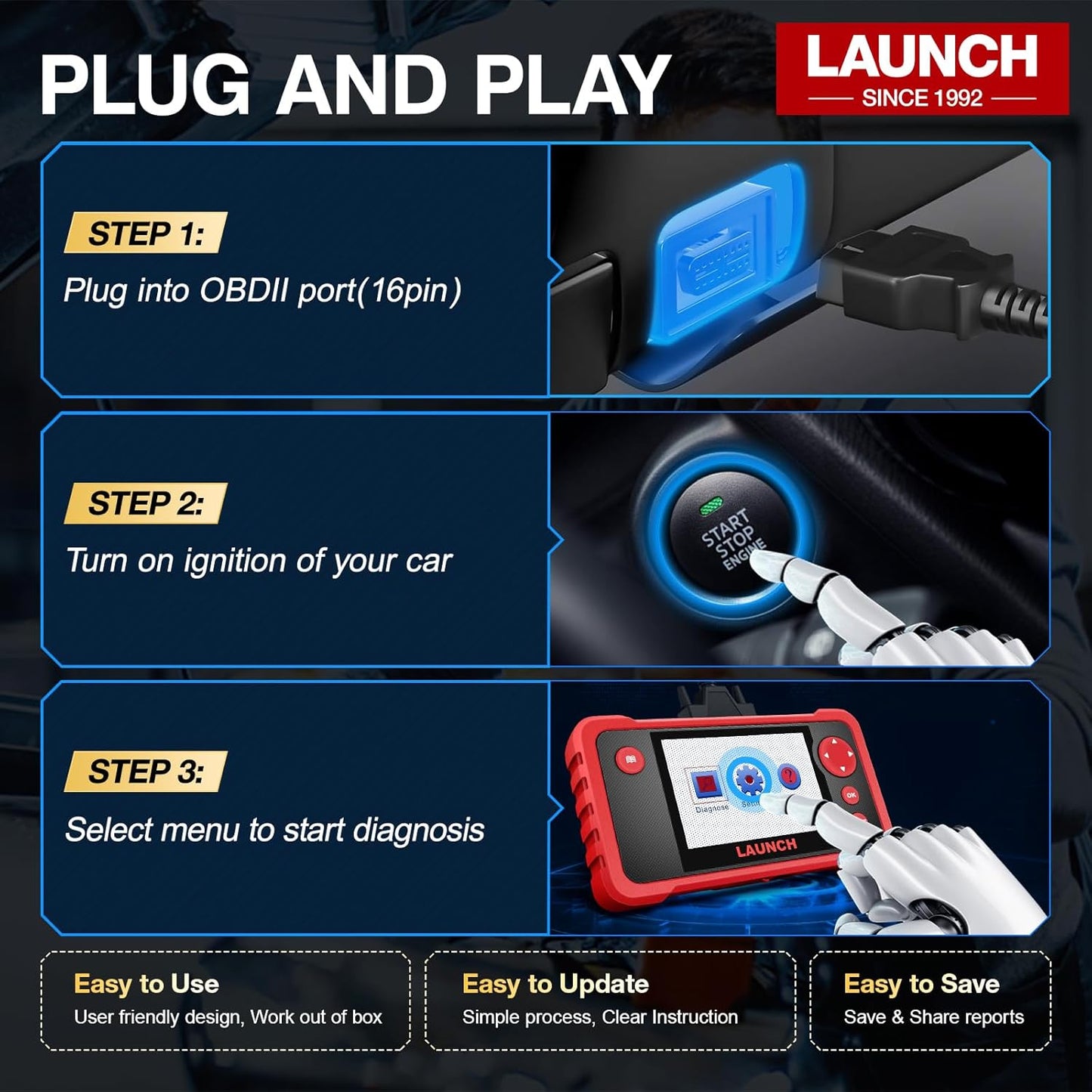 LAUNCH CRP123 V2.0 OBD2 Scanner-2026 New Model Engine/ABS/SRS/Transmission Diagnostic Scan Tool SRS Airbag Code Reader,3 Reset Oil Service/Throttle Relearn/SAS Reset,Lifetime Free Update