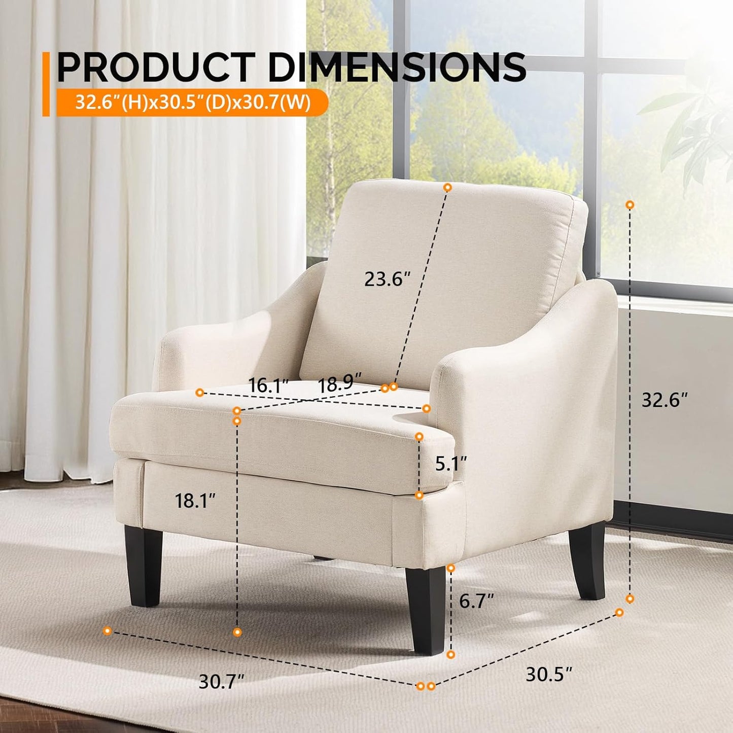 VINGLI Linen Fabric Accent Chairs Set of 2, Beige Modern Upholstered Armchair, Comfy Sofa Chair Living Room Bedroom Furniture for Apartment