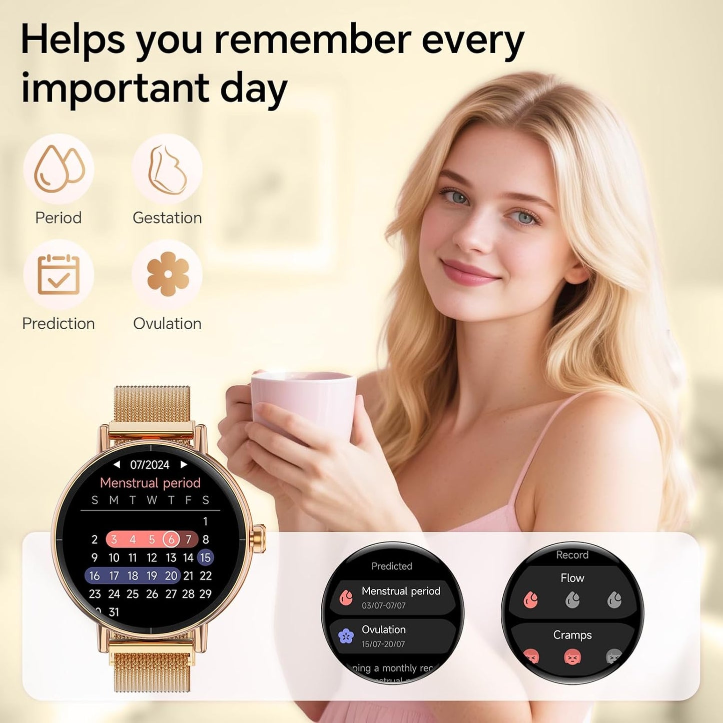 Yoever Smart Watches for Women, 1.57" HD 43mm Fitness Tracker Answer/Make Call, Heart Rate/Sleep/SpO2, Round Smart Watch for iPhone/Samsung/Android, IP68 Waterproof, 110+ Sport Mode - Gold