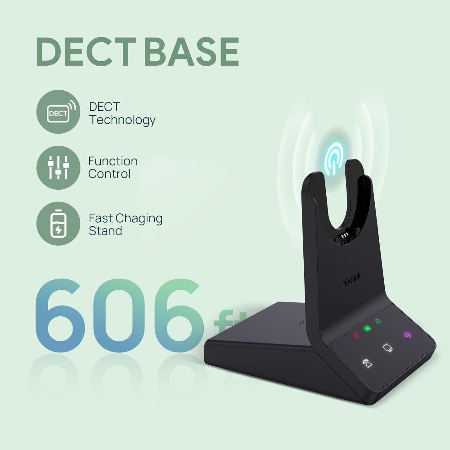 Yealink WH64 DECT & Bluetooth Wireless Mono Headset, 606ft Long Range Work Headphones, 3X Noise Cancelling Mic, 26H Calls, Office Single On Ear Headsets (Desk Phone,PC,Cellphone) for Teams Zoom UC
