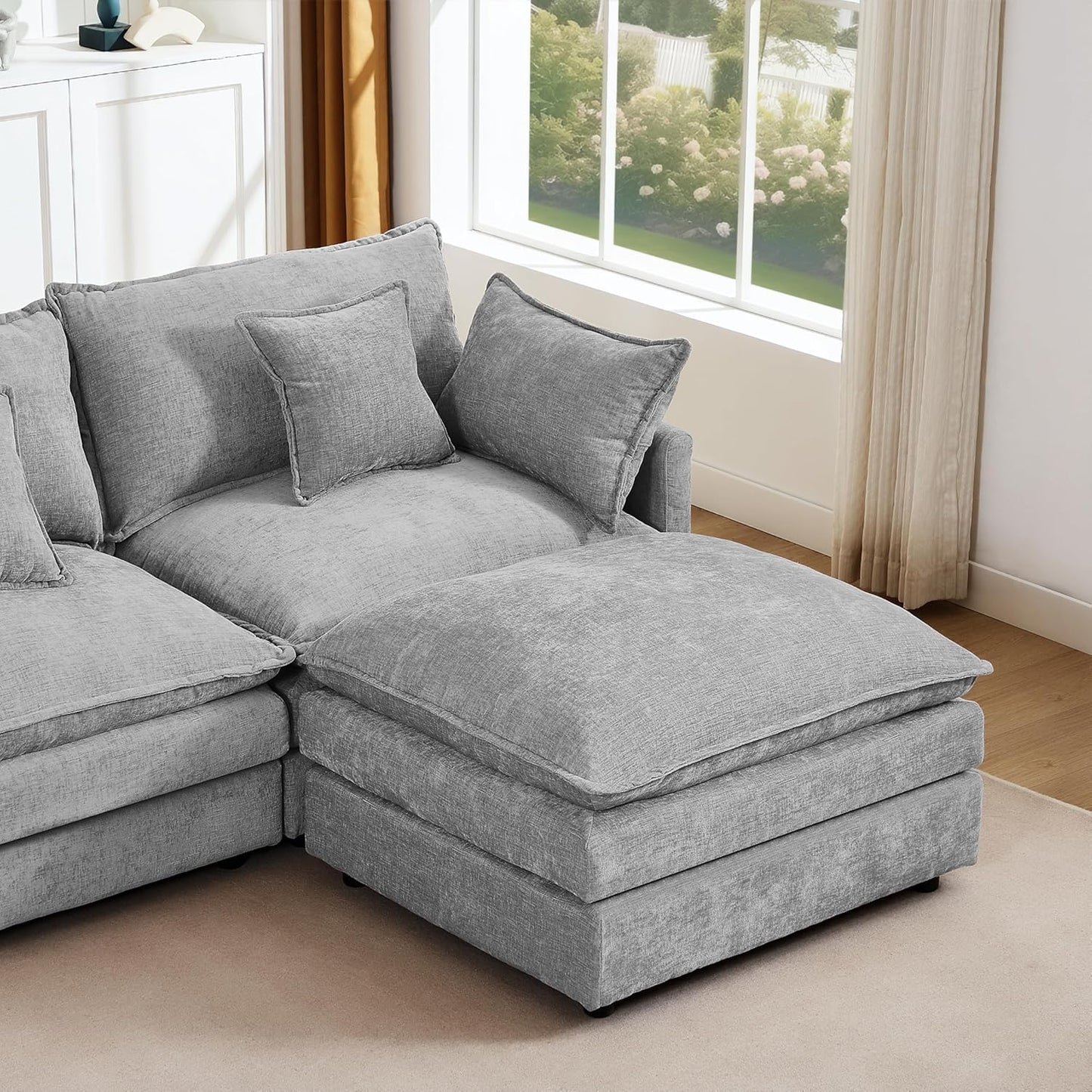 Eafurn Oversized Reversible Modular Sectional Sofa with Movable Ottoman, 4 Seater Convertible L Shaped Corner Couch Modern Chenille Sofa Set w/Double Layers Seat Cushions for Living Room Apartment