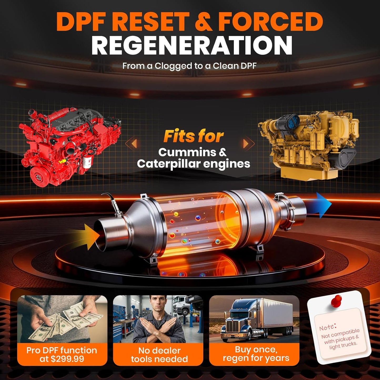 ANCEL HD430 Heavy Duty Truck Scanner, DPF Reset & Forced Regeneration for Cummins & Caterpillar Engine, Full System HDOBD Diesel Scanner OBD2 Diagnostic Scan Tool Code Reader for Diesel Trucks & Cars