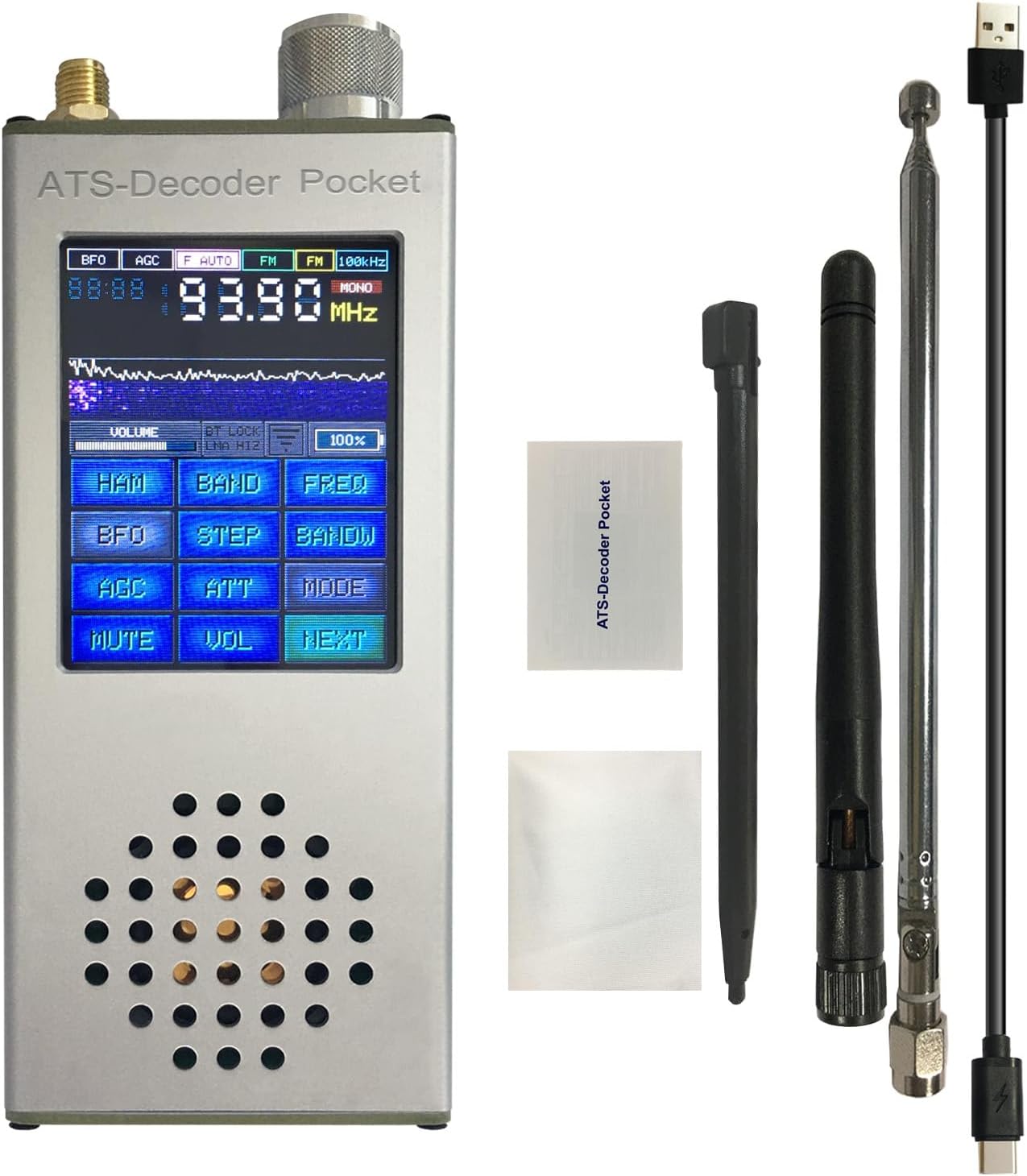 ATS-Decoder Pocket SI4732 Full Band Radio Receiver Portable DSP ATS120 2.4" Touchscreen FM RDS AM MW SW SSB LSB/USB ESP32 Bluetooth Rotary Encoder Type-C Rechargeable Radio Developers Hobbyists
