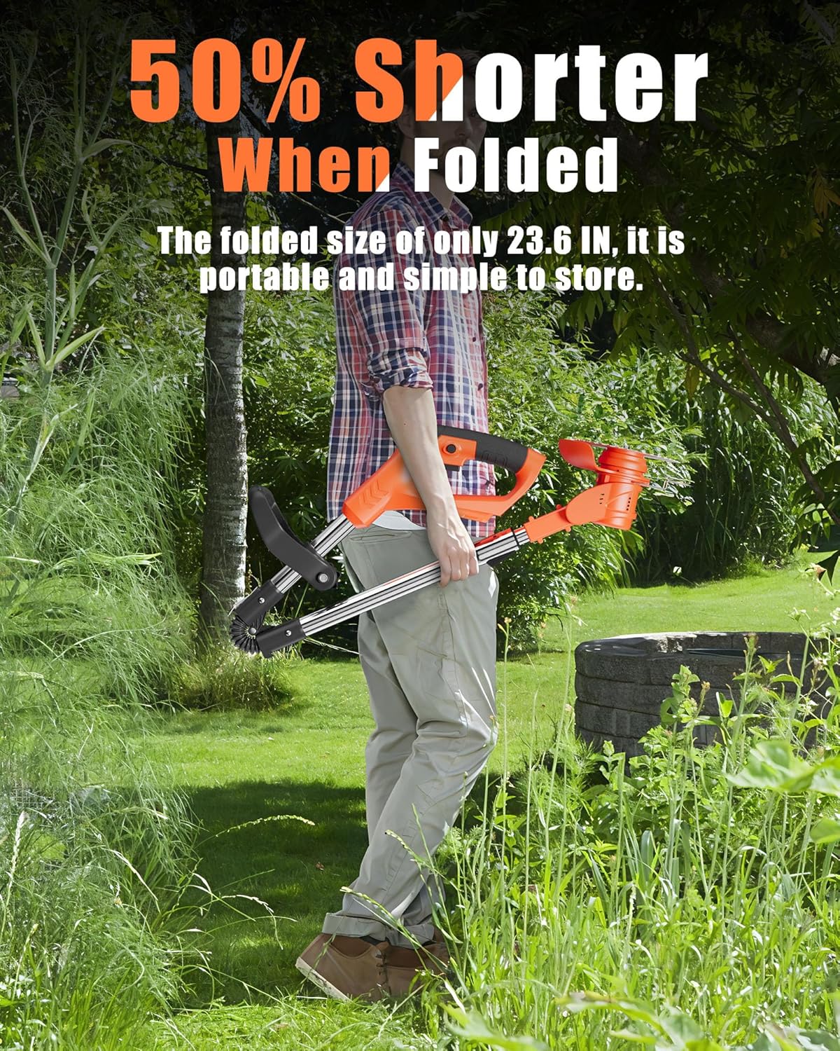 Cordless Weed Wacker, 21V 2-in-1 Lightweight Stringless Weed Wacker, Foldable 2.0Ah Battery Powered Weed Trimmer, Grass Trimmer/Brush Cutter/Edger Lawn Tool for Yard Lawns Garden