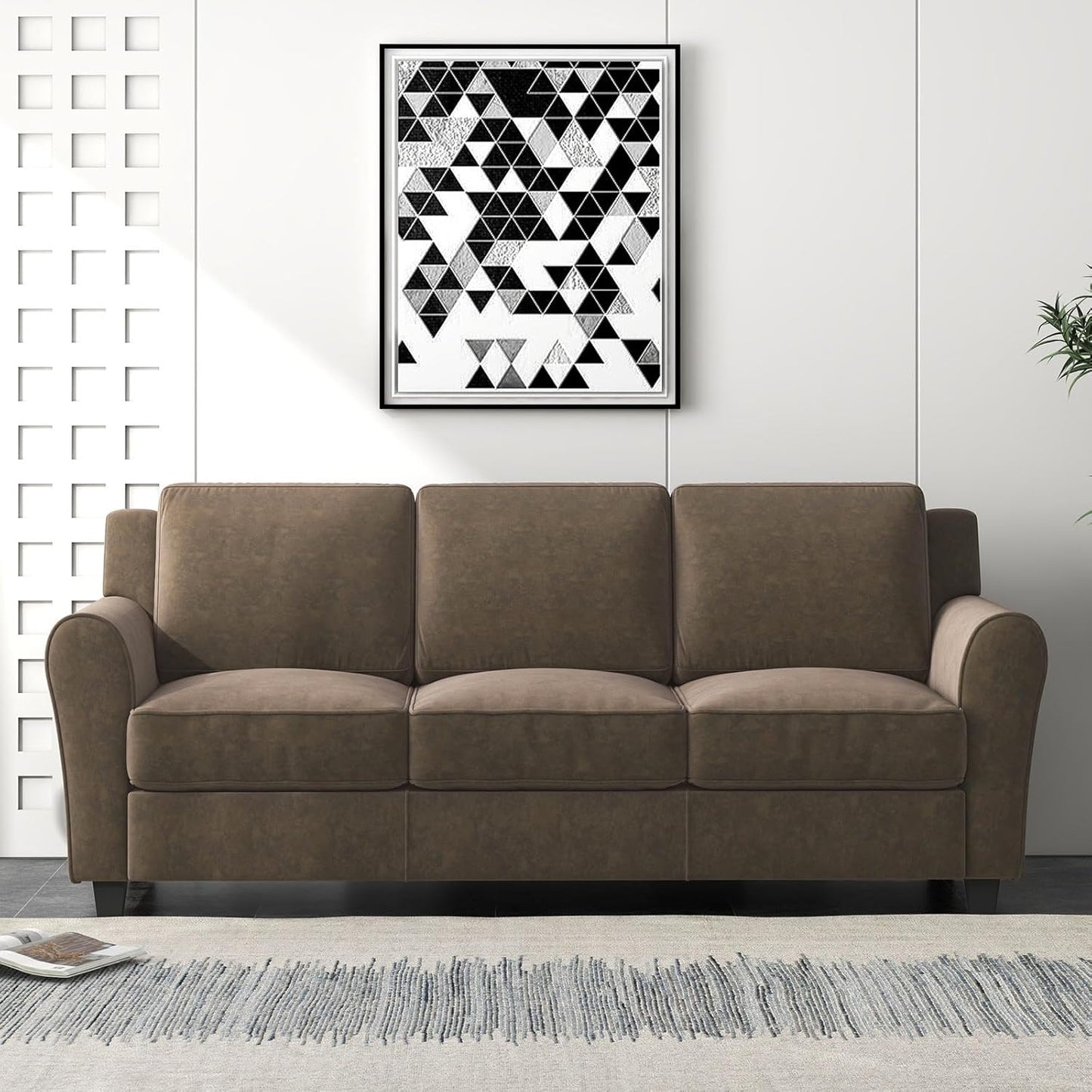 Bonzy Home 2 Piece Sofa Set, 3-Seater Sofa Couch Set of 2, Modern Comfy Sofa with Thick Cushion for Living Room Apartment Office, Brown
