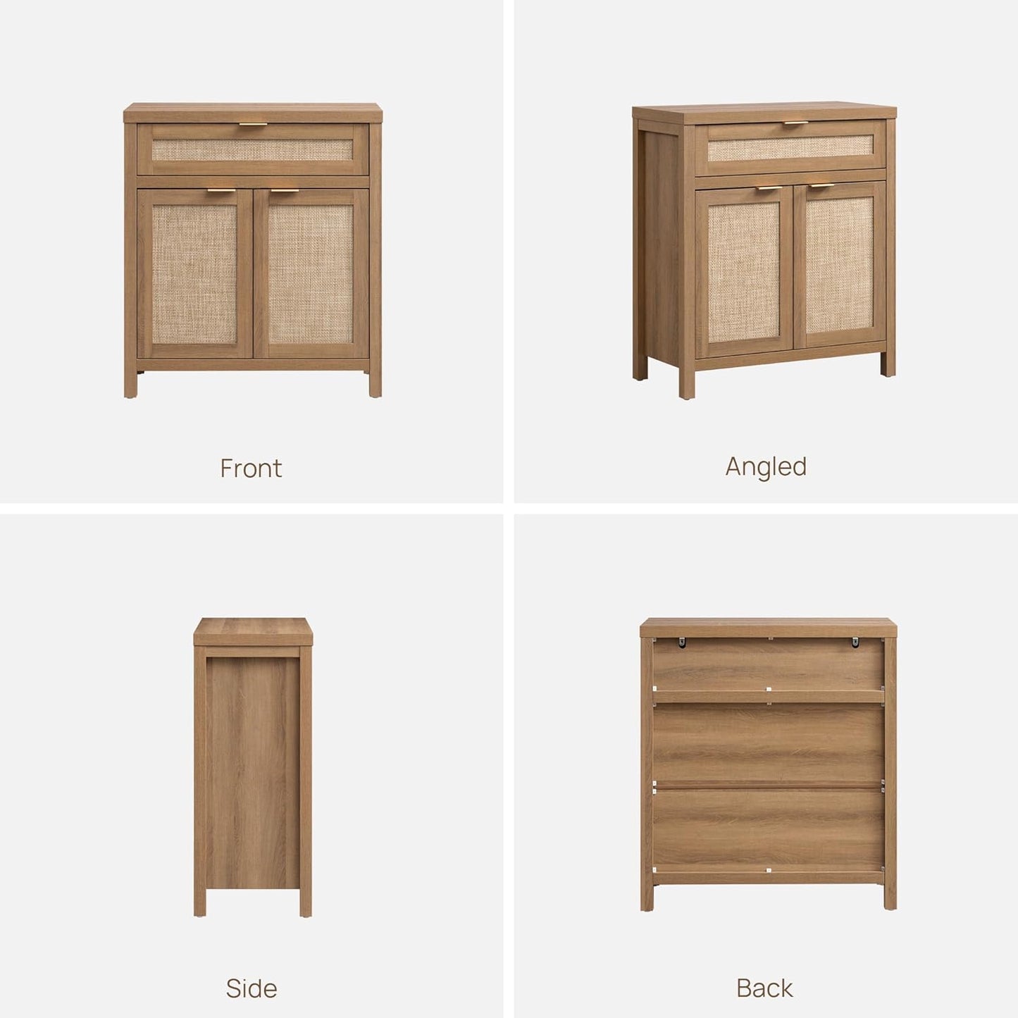 SICOTAS Sideboard Buffet Cabinet Set of 3, Rattan Credenza Storage Cabinet, Boho Buffet Table Console Cabinets with Drawer, Farmhouse Coffee Bar for Living Room, Natural Oak
