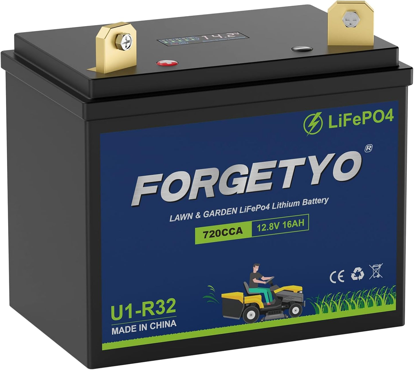 U1 Riding Lawn Mower Battery, 12V 16Ah 720CCA Lithium LiFePO4 Garden Tractor Starting Battery, Compatible with John Deere,Cub Cadet,Craftsman,Troy-Bilt Mower, and Generator