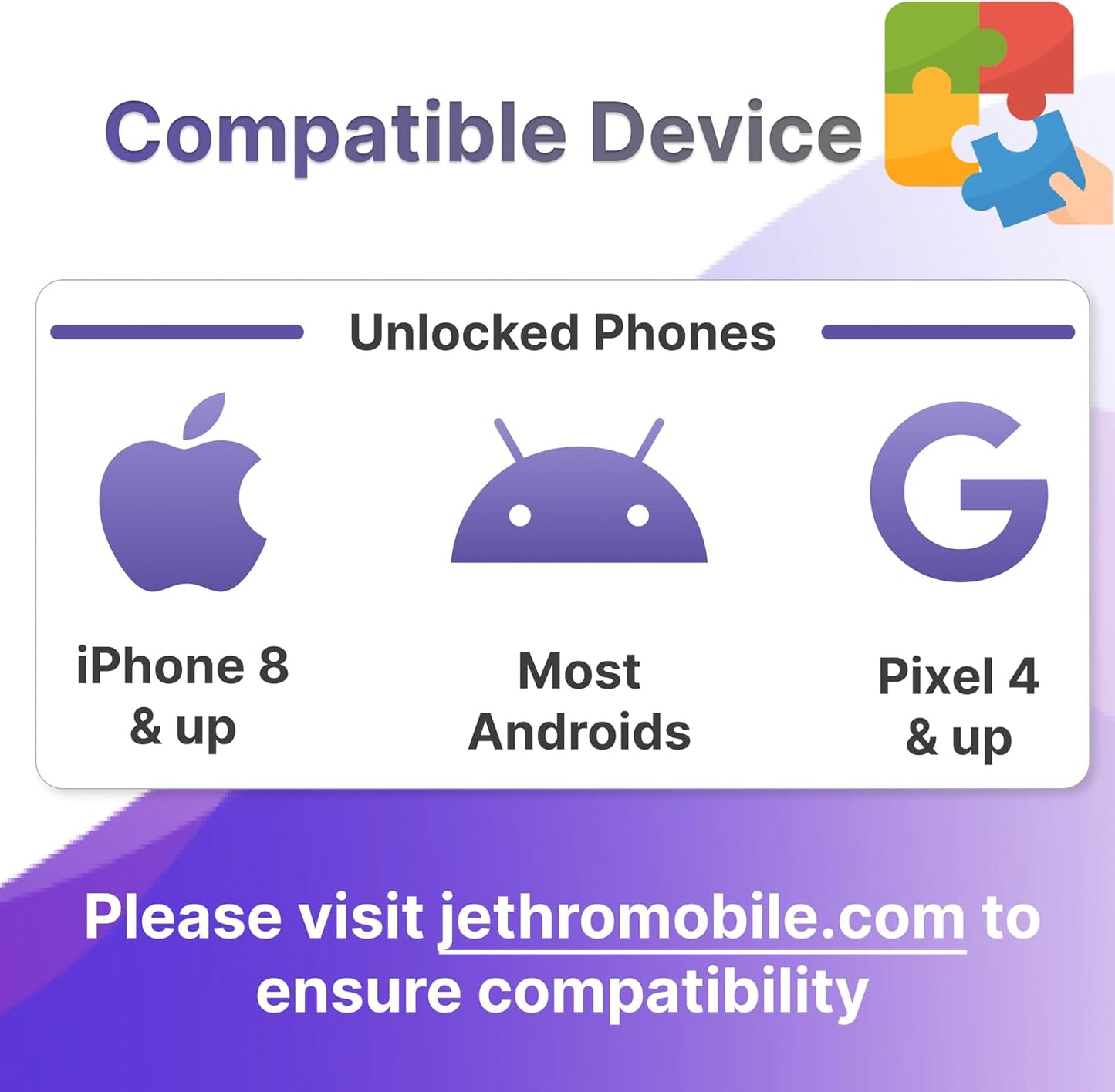Jethro Mobile Unlimited Talk, Text & 8GB High-Speed Data, Prepaid 365-Day Plan, Works with Senior Cell Phones, Kids, Students & Feature Phones, 3-in-1 SIM Kit