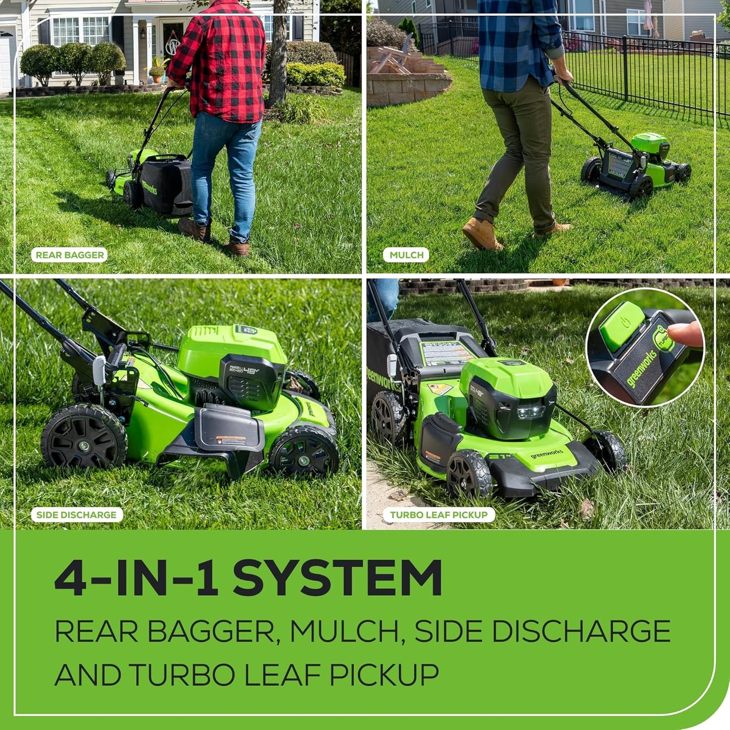 Greenworks 48V (24V x 2) 20" Brushless Cordless Lawn Mower + 12" String Trimmer + 320 CFM Leaf Blower Combo Kit with (2) 4.0Ah Batteries & Dual Port Fast Charger