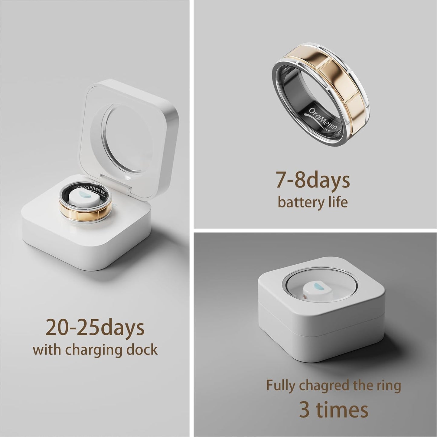 Smart Ring 1.0 for Men/Women, No Subscription Fee, 7-8 Days Battery Life, HRV/Stress Monitoring/Sleep Track/Fitness for iOS and Android, Matte Gold & Silver, Size 9