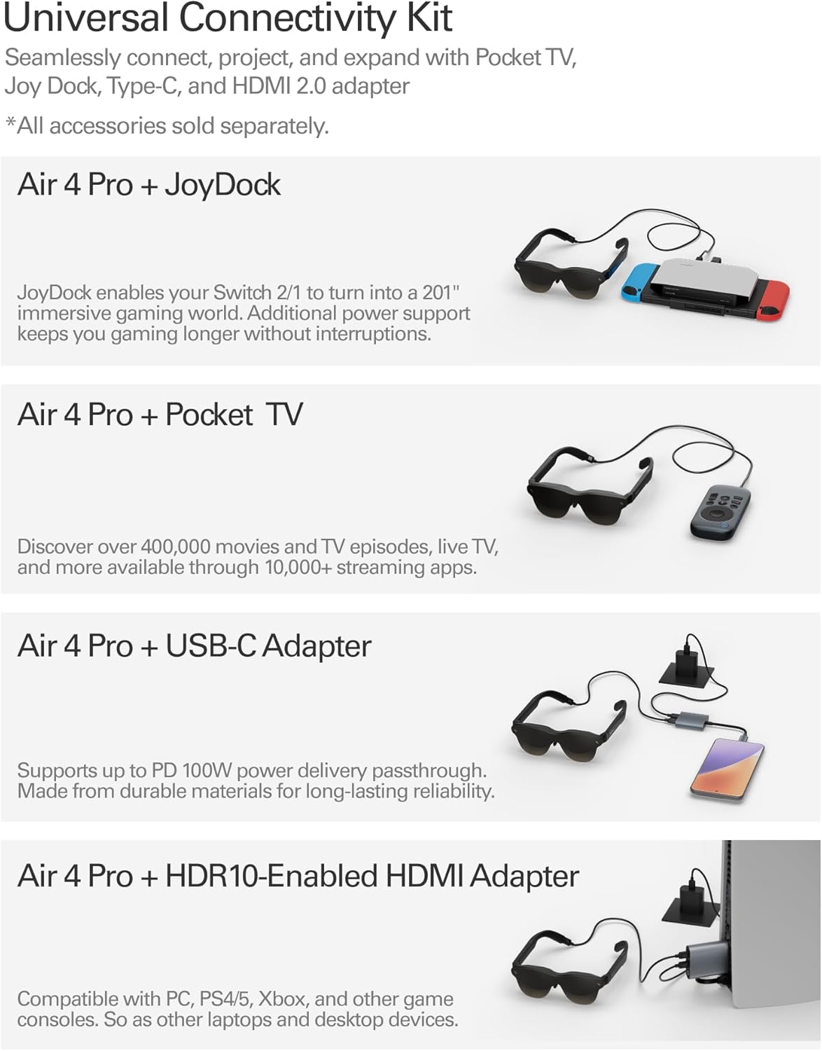 RayNeo Air 4 Pro AR/XR Glasses - 201" HDR10 Video Display, Vision 4000 Chip, Audio by Bang & Olufsen, 3D Movies & Gaming Smart Glasses for iPhone 17,16,15/Android/Switch 2/Mac/PS4/5-4 Pro