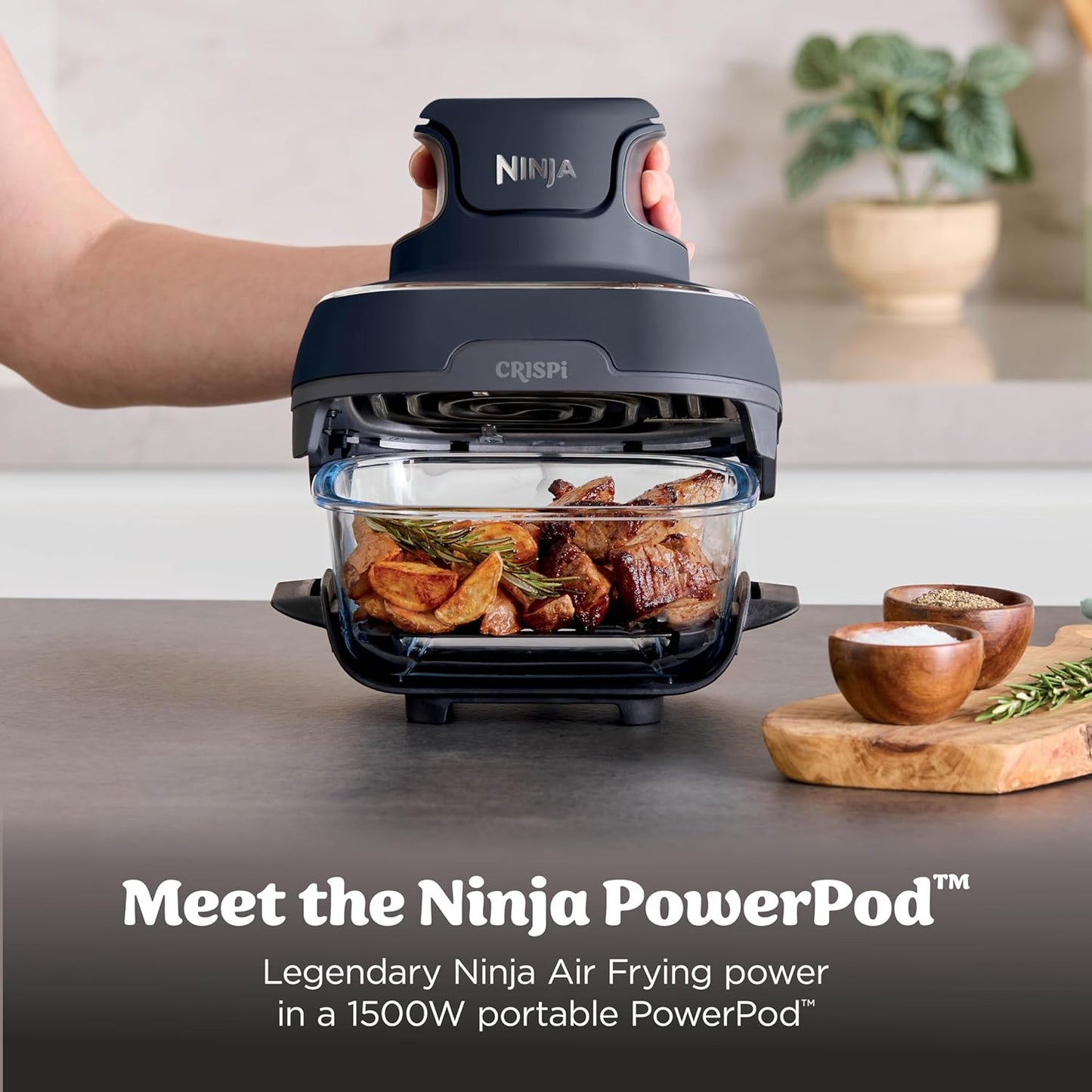 Ninja Crispi 4-in-1 Glass Air Fryer | With Non-Toxic 4QT & 6-Cup Glass Containers & Lids | Microwave, Freezer, Dishwasher Safe | 450°F Max Temp |1500 Watt | Cyberspace | FN101GY