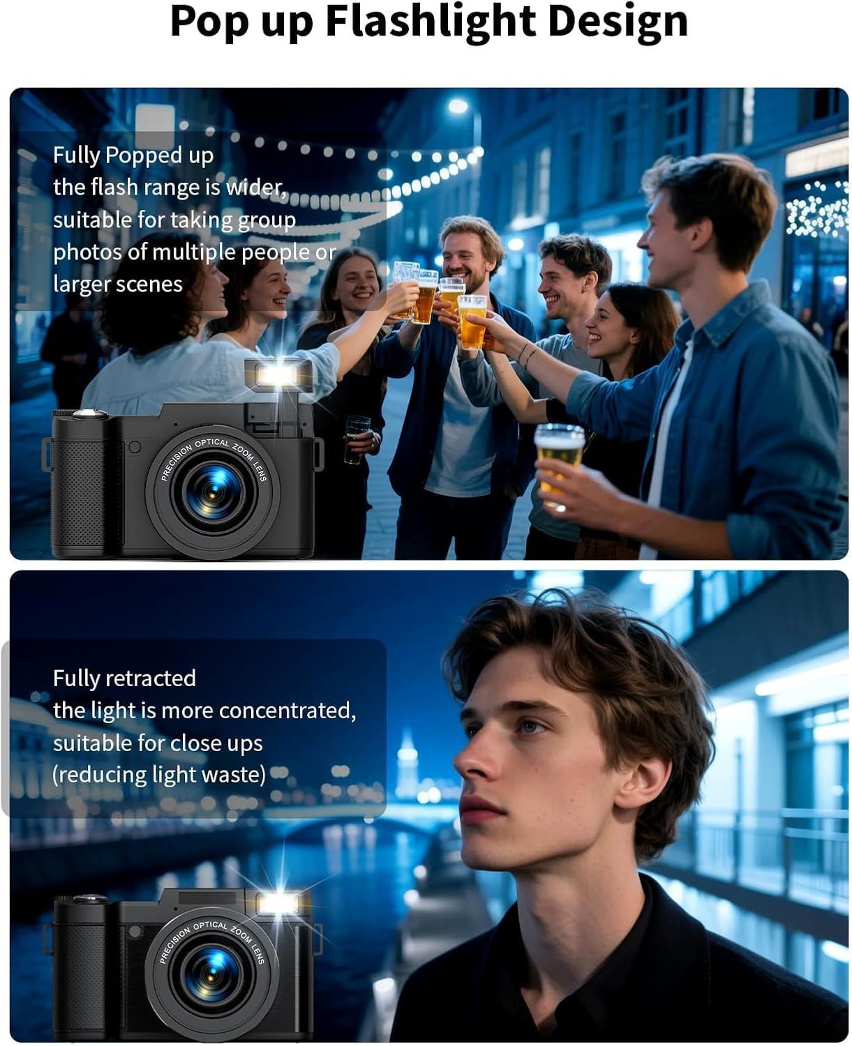 FLATIC 6K Digital Camera, 75MP Cameras for Photography with 8X Optical Zoom & Tripod, Anti-Shake Vlogging Camera with 3" 180° Flip Screen, 64GB Card, Card Reader, Vlog Travel Cameras for Teens