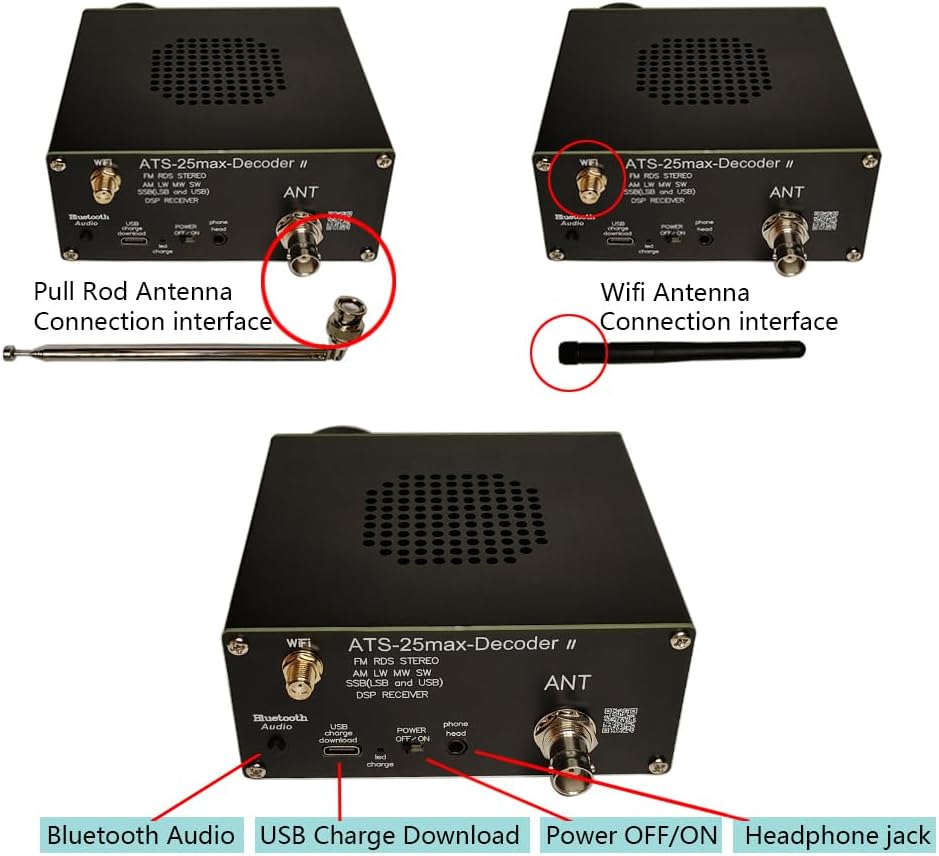 Upgraded SI4732 ATS25 Max-Decoder II Shortwave Radio Receiver, adds Four New Modes CW, RTty Decoding, WiFi, BT and Four Audio Spectrum, HI-Z, Supports AM FM RDS LW MW SW SSB DSP