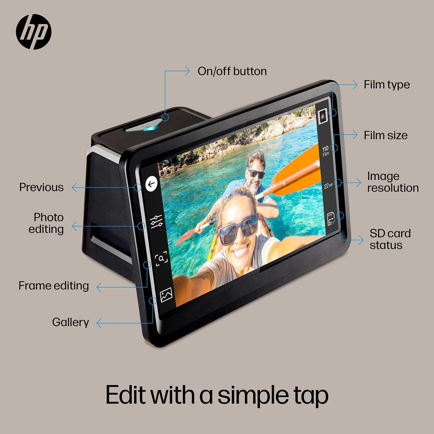 HP Touch Screen Film & Slide Scanner - 7 in LCD, 13 MP, USB & HDMI - Touch LCD Preview & Edit - Photo Scanner - 13 MP Clarity - Film to Digital Converter - Quick-Feed & 50mm Adapter - Slide Digitizer