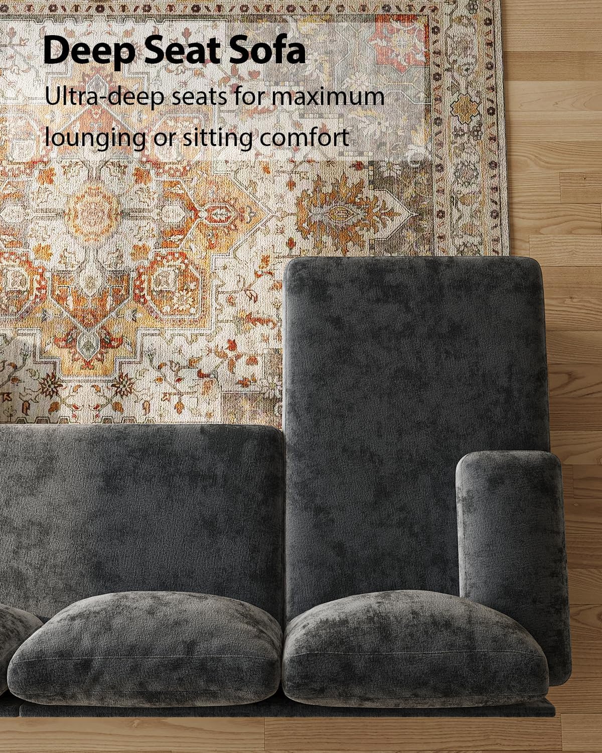 U-Shaped Sectional Couches for Living Room | 112 Inch Modern Sectional Couch | Dark Grey Chenille Sofa with Double Chaise for Apartment