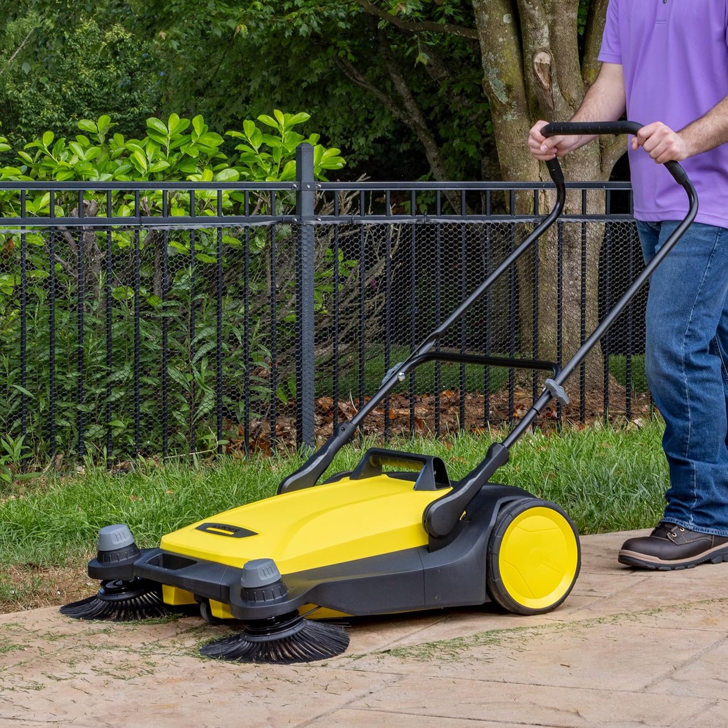 Kärcher Walk-Behind Outdoor Push Sweeper S 6 Twin for Workshops, Warehouses or Garages - 6X Faster Than a Push Broom, 10 Gallon Capacity, 33.9" Sweeping Width