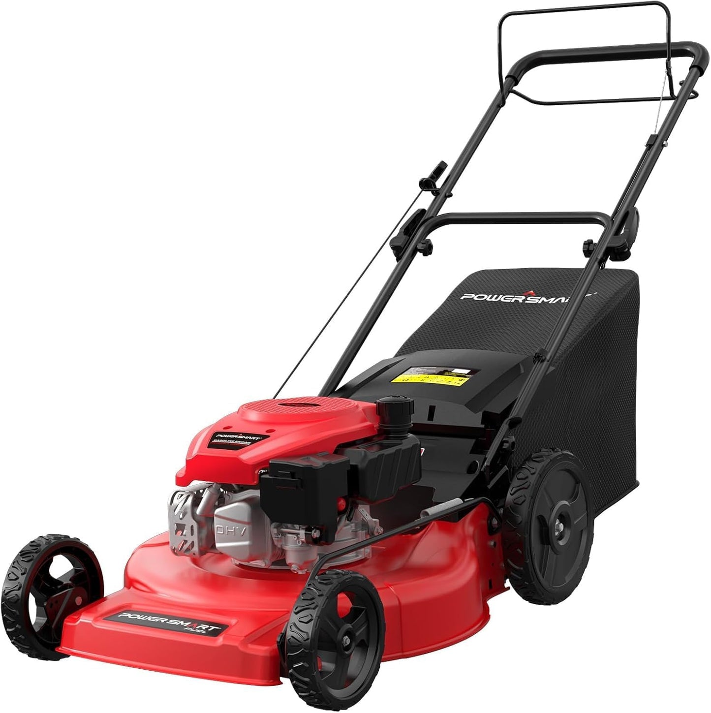 PowerSmart Self Propelled Gas Lawn Mower, 22-inch with 170cc OHV Engine 2-in-1 Rear Wheel Drive, High Wheels, 6-Position Height Adjustment, Red
