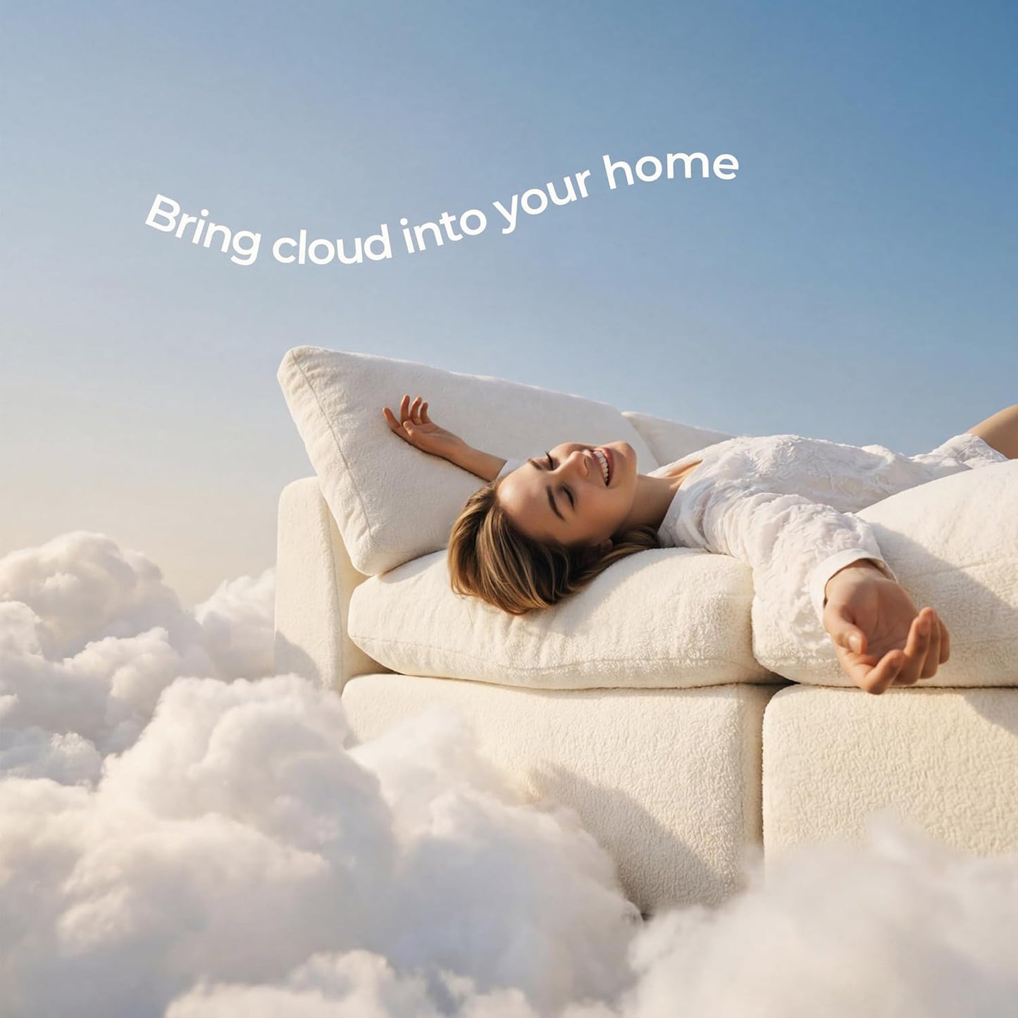Amsleekey 108" Cloud Sectional Couches, with 1 Extra Washable Cover, L Shaped 25.6" Deep Seat Couch with Ottoman, Oversized Comfy Living Room Sofa, DIY Color Refresh (White Sofa + Gray Cover Set)