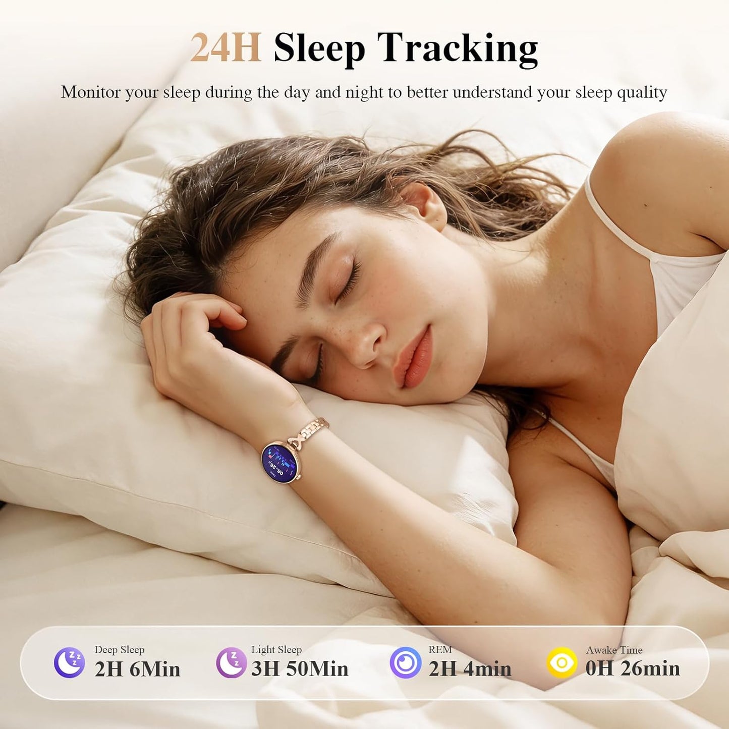 Smart Watches for Women, Answer/Make Call, 1.04'' AMOLED, 24H Sleep Tracker, Fitness Tracker with Heart Rate/Blood Pressure/SpO2/Stress Monitor, 100+ Sport Modes Waterproof Smartwatch for IOS Android
