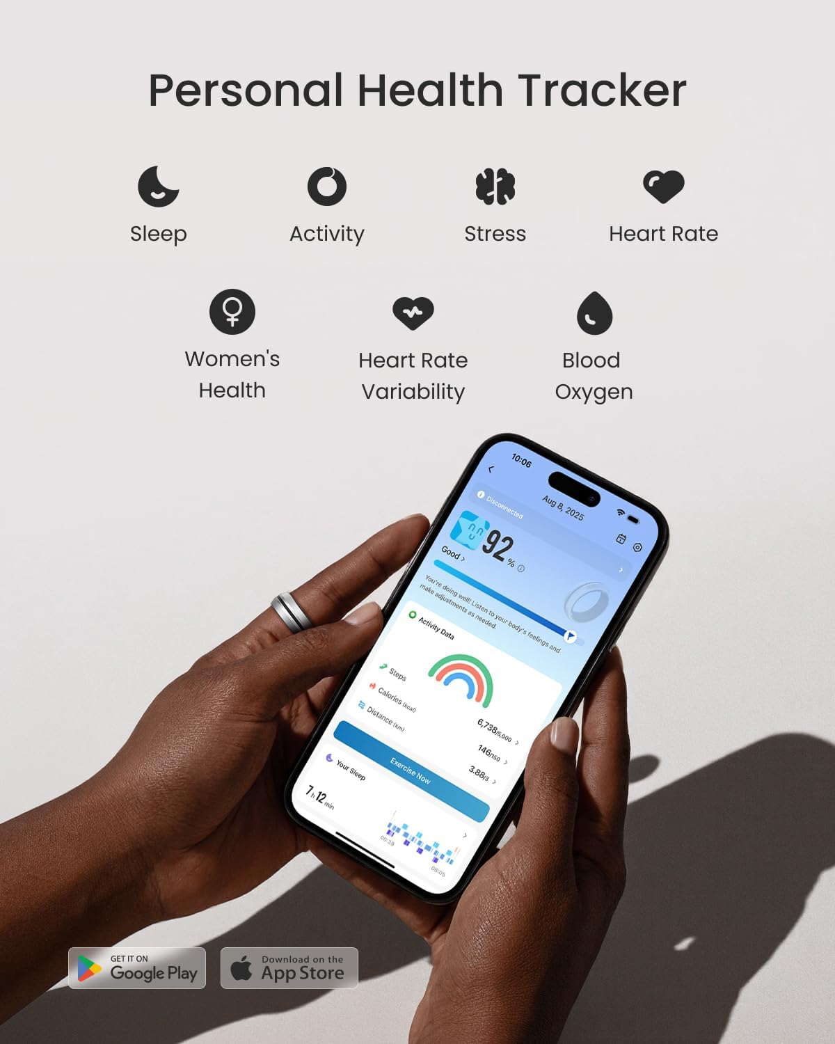 RENPHO Lynx Smart Ring-All Day Sleep & Activity Tracking, Includes Charging Case, Gifts for Men, 7-Day Battery Life, Subscription-Free App for iOS & Android, Size Before You Buy (Silver, Size 9)
