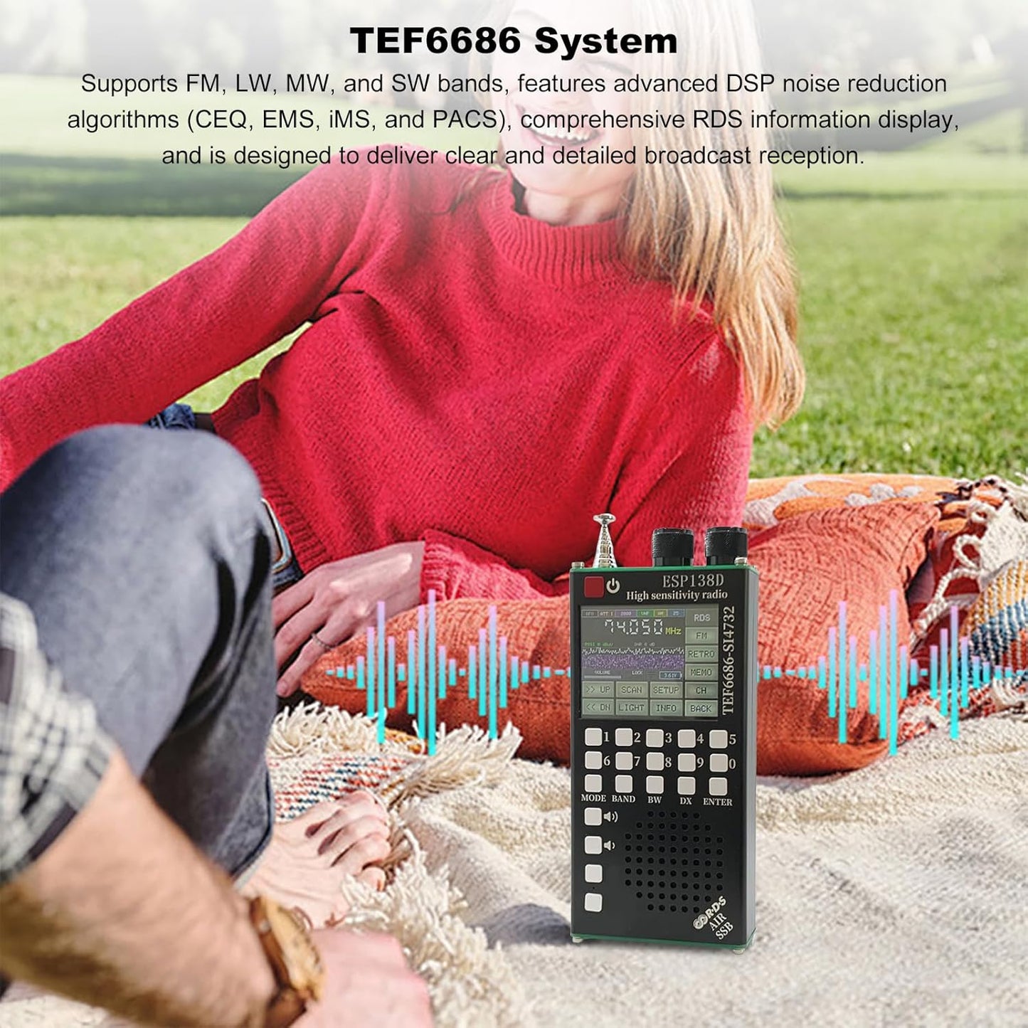 ESP138D Dual Chip Shortwave Radio, TEF6686 SI4732 Full Band Receiver, High Sensitivity FM AM SSB Airband Radio, BT 5.0 2.4in Touchscreen Alloy Shell for DX Aviation Emergency