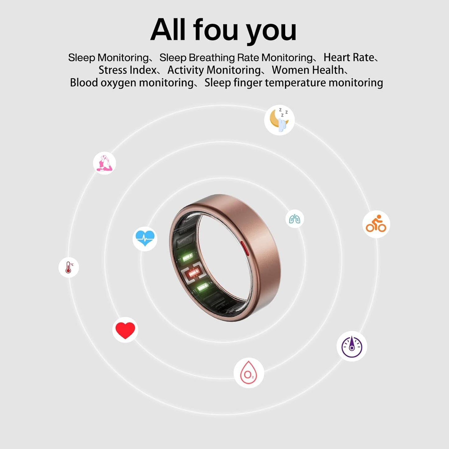 POBOVi Gen 2 Titanium Smart Ring for Women & Men, Sleep & Heart Rate Tracker, No Subscription, Size Before You Buy (Rosegold, 10)