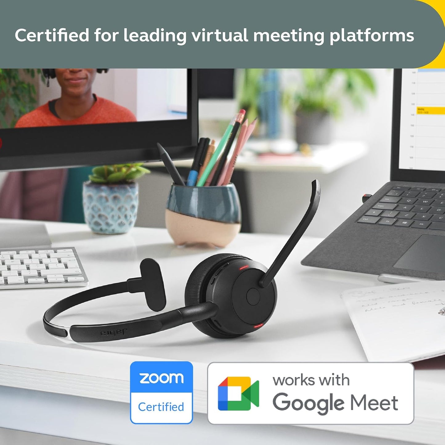 Jabra Evolve2 55 Mono Wireless Headset - Features AirComfort Technology, Noise-Cancelling Mics & Active Noise Cancellation - Works with UC Platforms Such as Zoom & Google Meet - Black