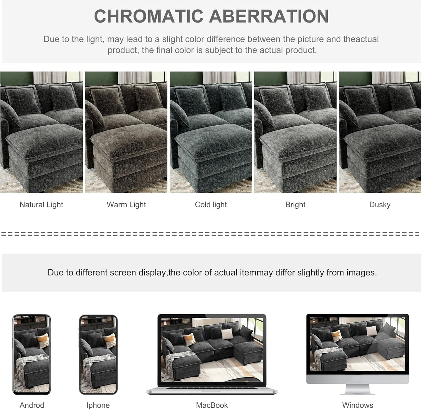107" Cloud Couch Sectional, U Shaped Modular Sectional Sofa, 4-Seat Deep Seat Couch with 6 Removable Washable Pillows and 2 Ottoman for Living Room, Bedroom, Apartment, Black Grey