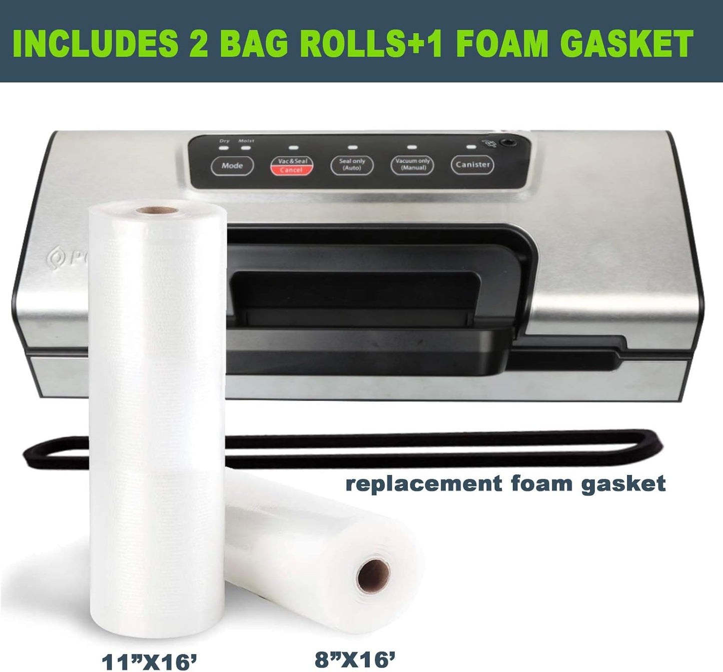 Potane Precision Vacuum Machine,Pro Food Sealer with Built-in Cutter and Bag Storage(Up to 20 Feet Length), Both Auto Manual Options,2 Modes,Includes 2 Bag Rolls 11”x16' and 8”x16',Compact Design