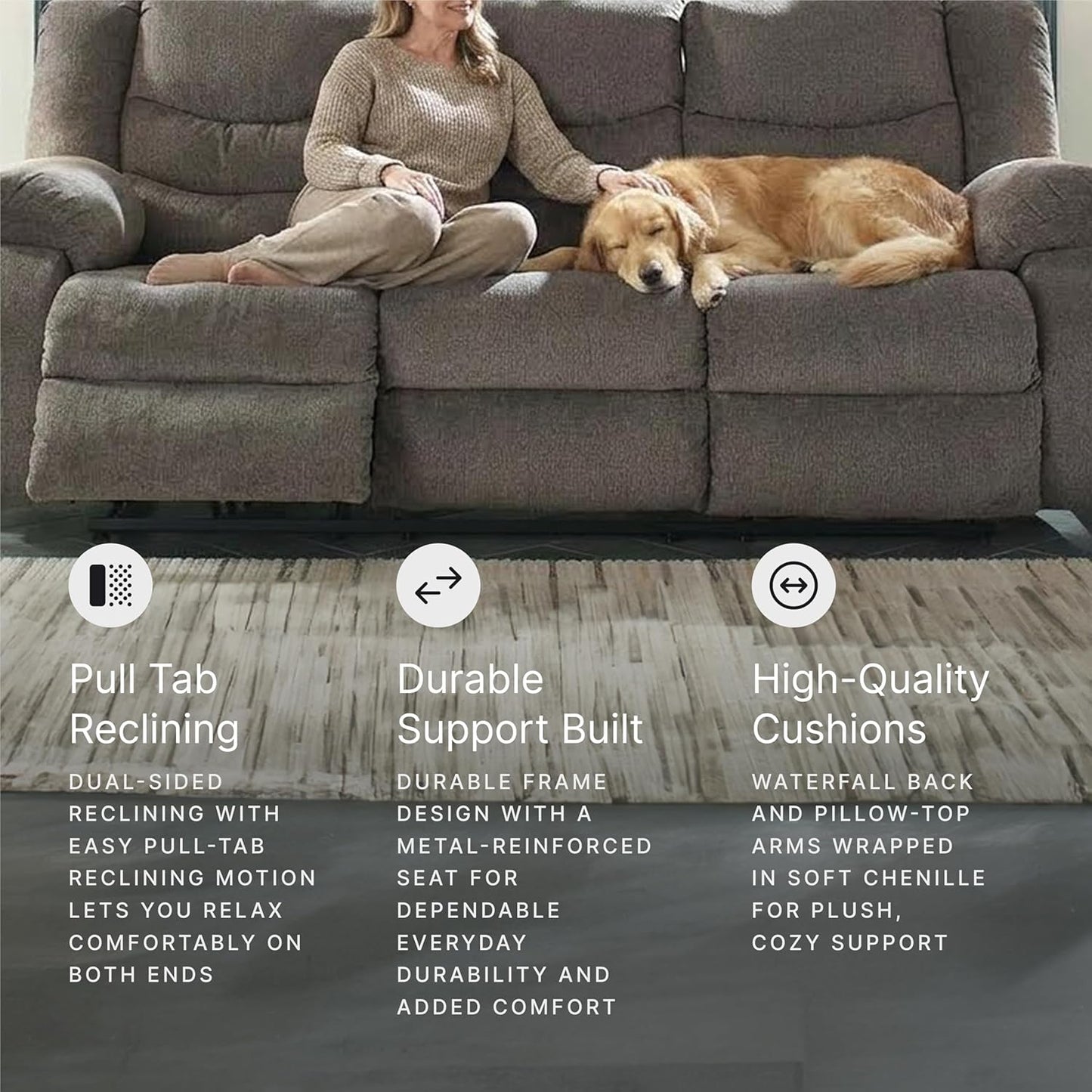 Signature Design by Ashley Tulen Modern Manual Pull Tab Reclining Sofa, Dark Gray